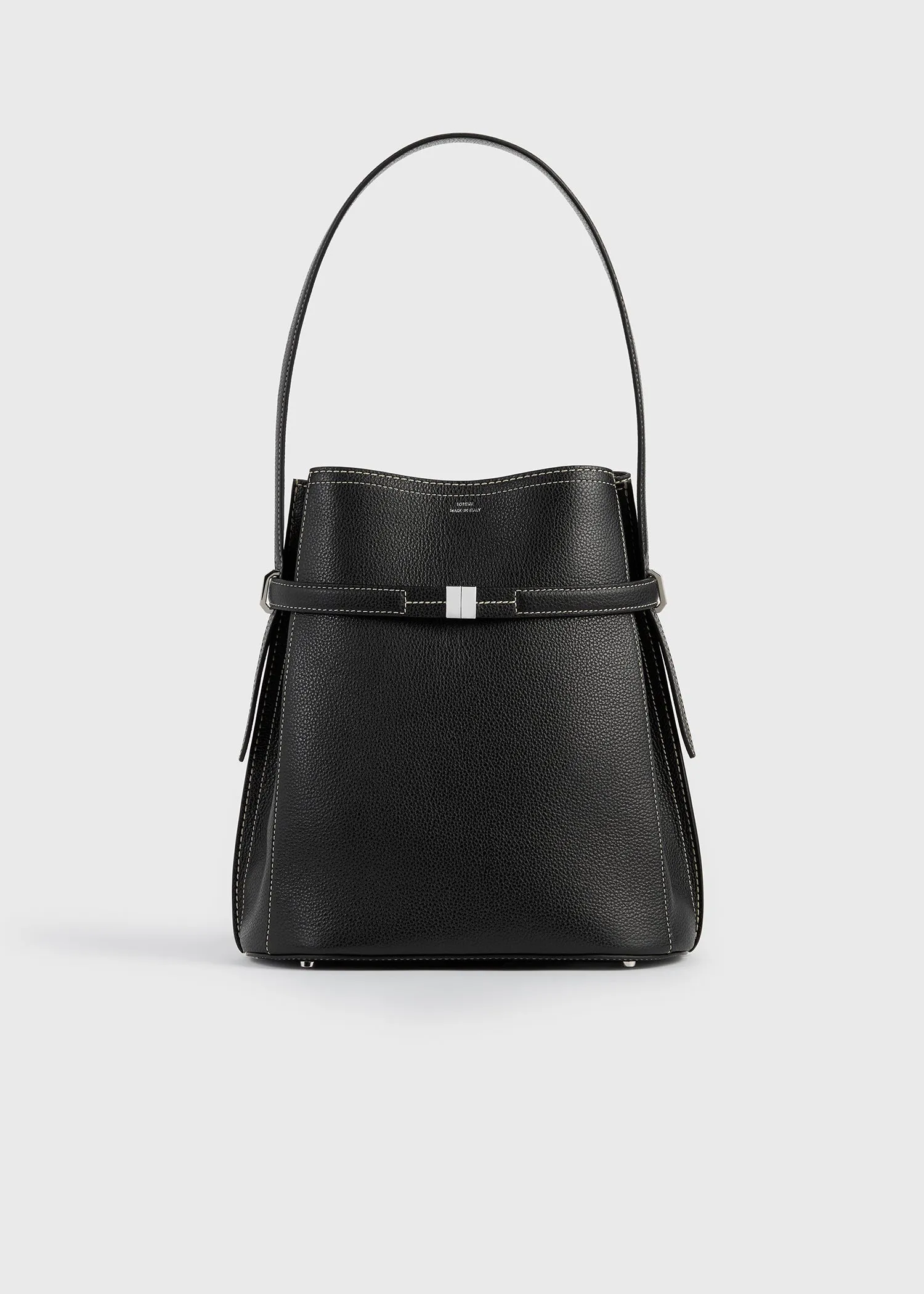 Belted grained-leather bucket bag black sold by Toteme