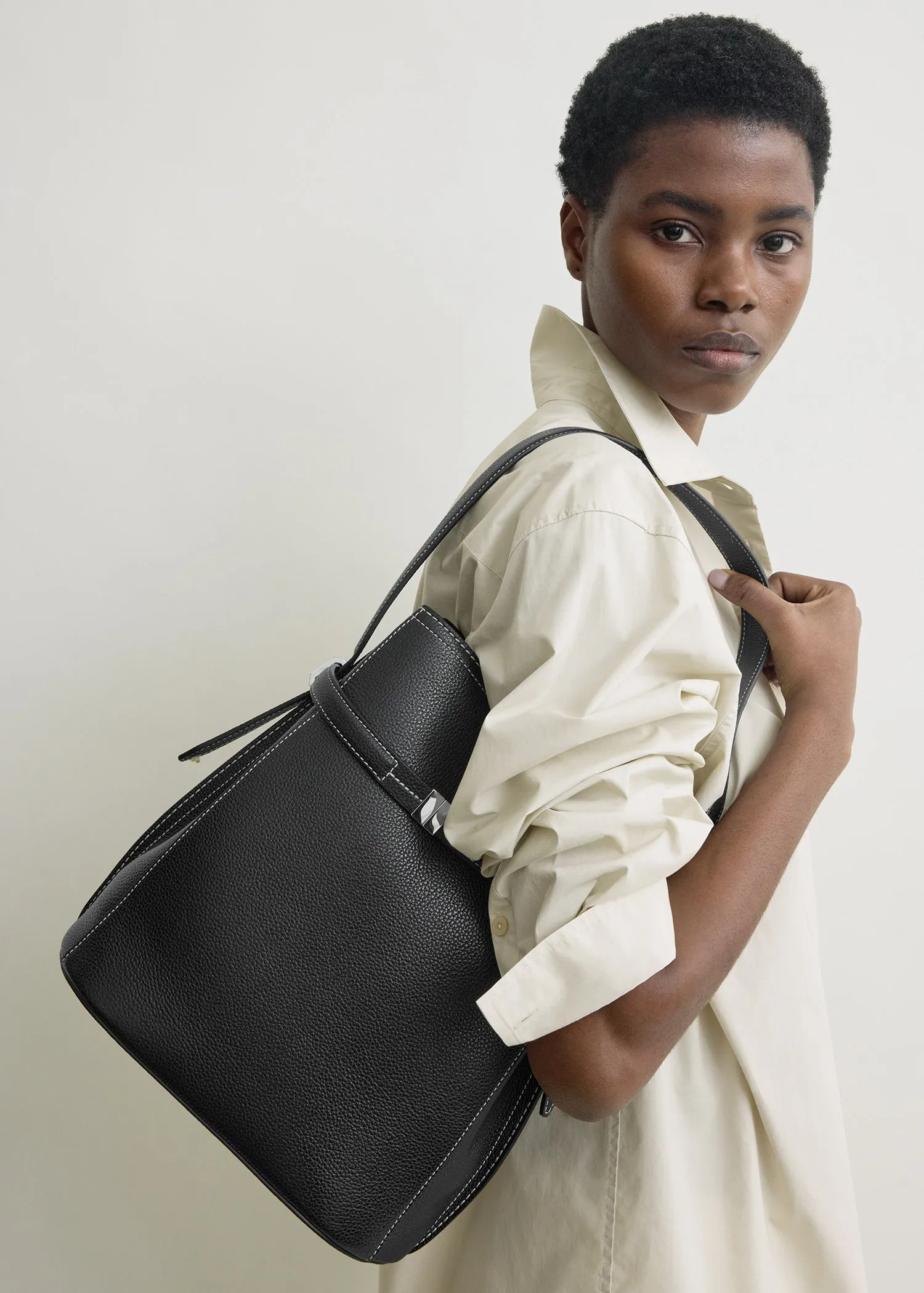 Belted grained-leather bucket bag black sold by Toteme product image thumbnail 2