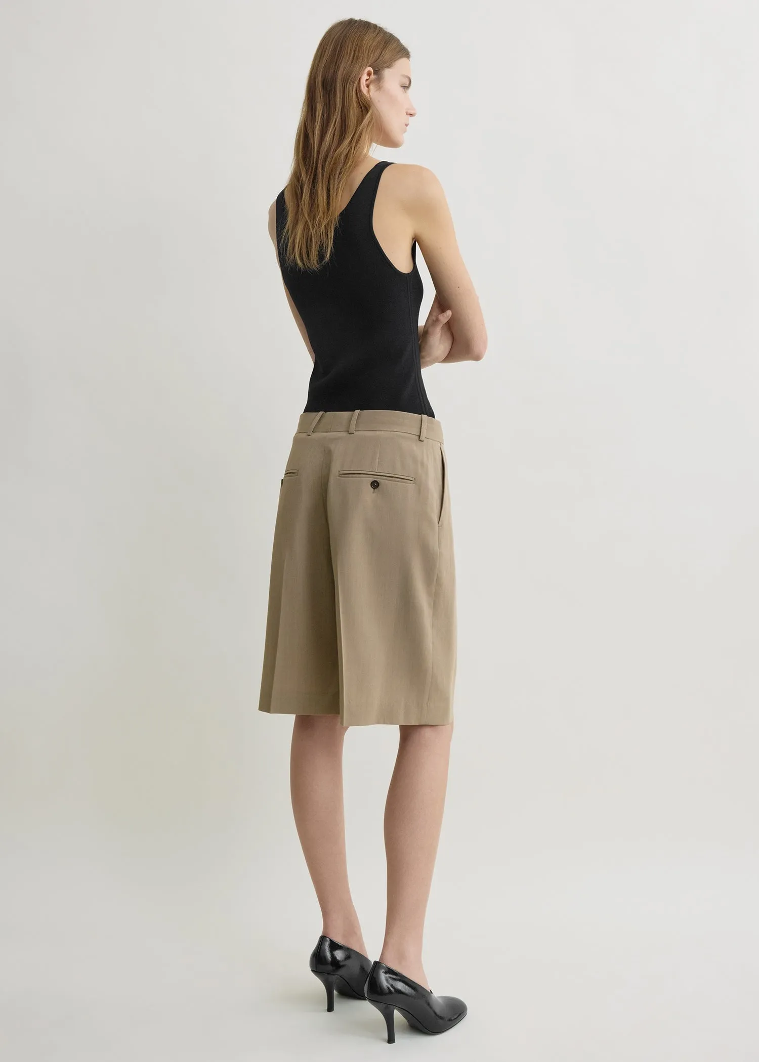Wide fluid shorts taupe sold by Toteme product image thumbnail 3