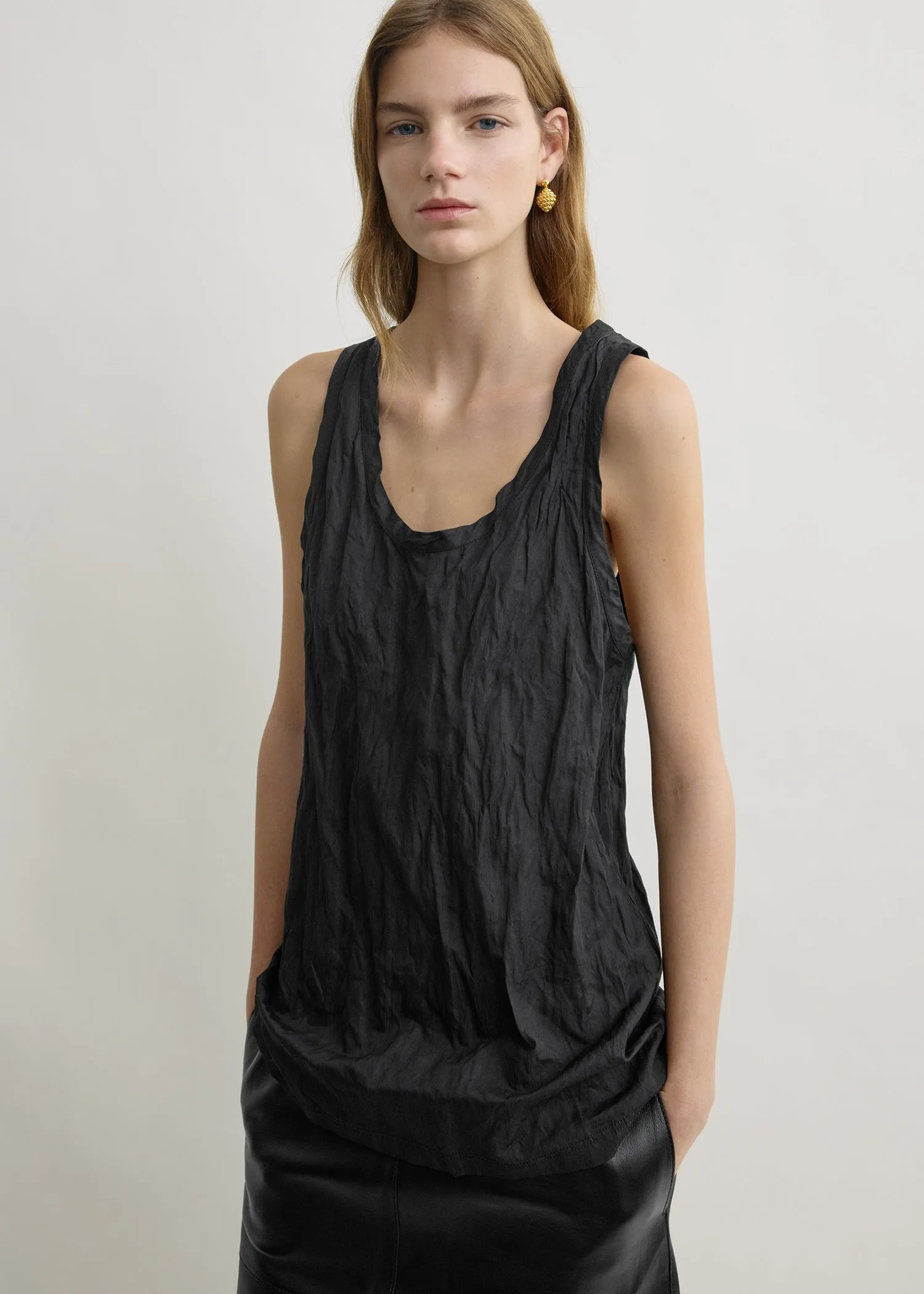 Crinkled cotton tank black sold by Toteme product image thumbnail 4