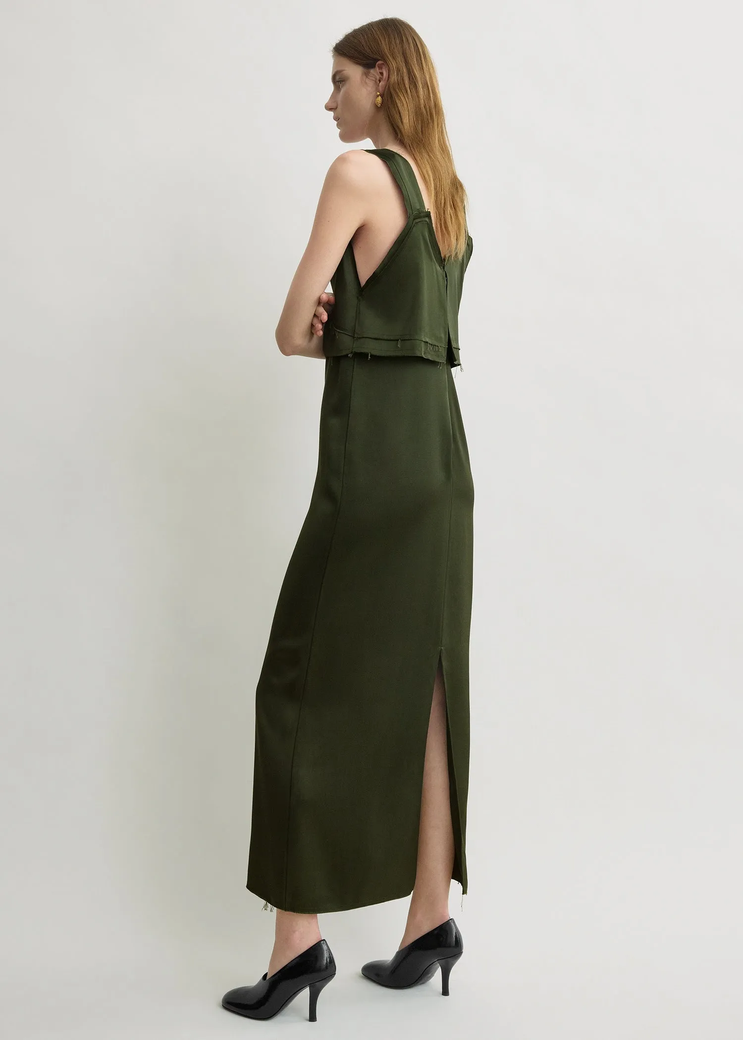 V-neck slip dress bottle green sold by Toteme product image thumbnail 3