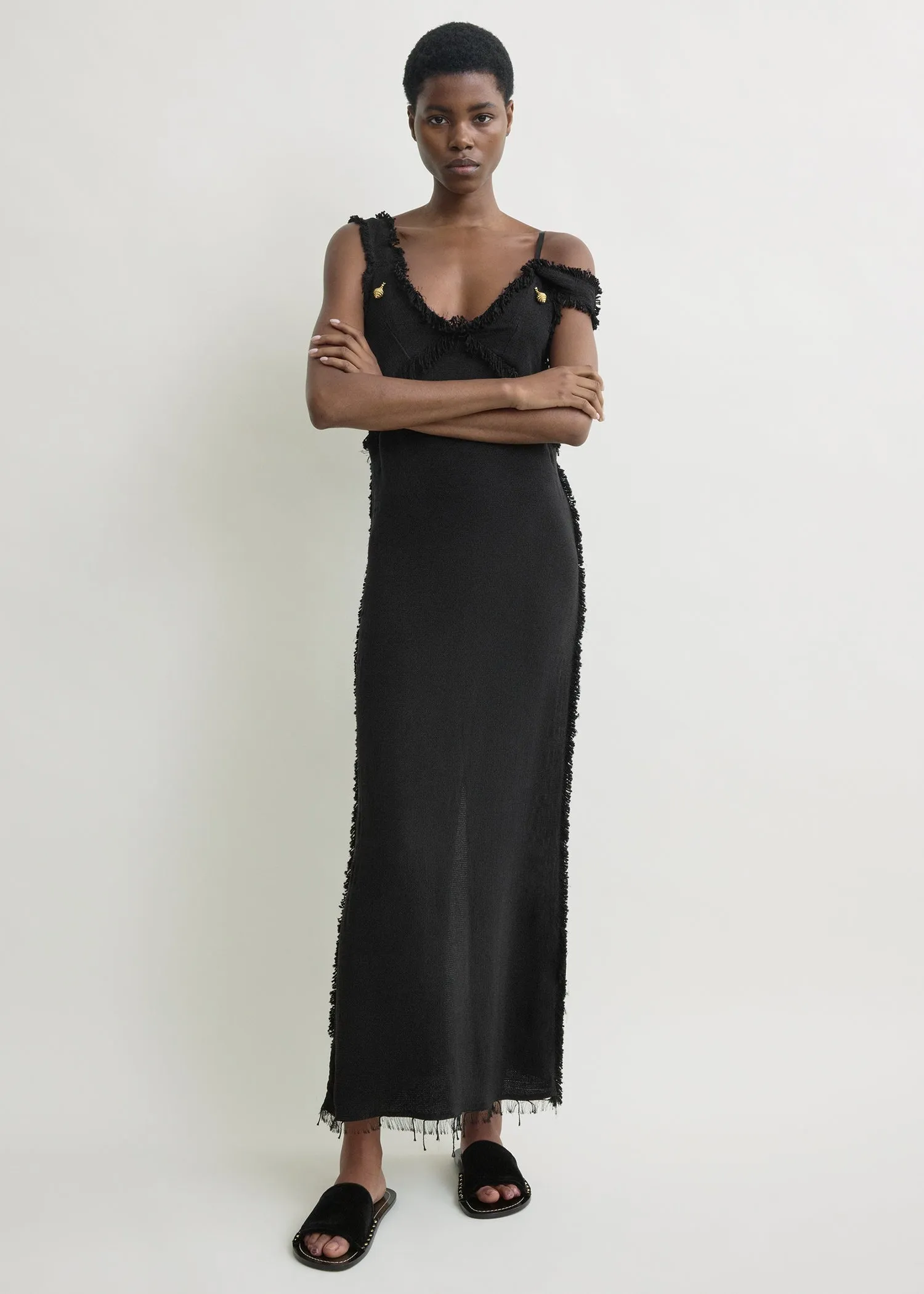 V-neck raw slip dress black sold by Toteme