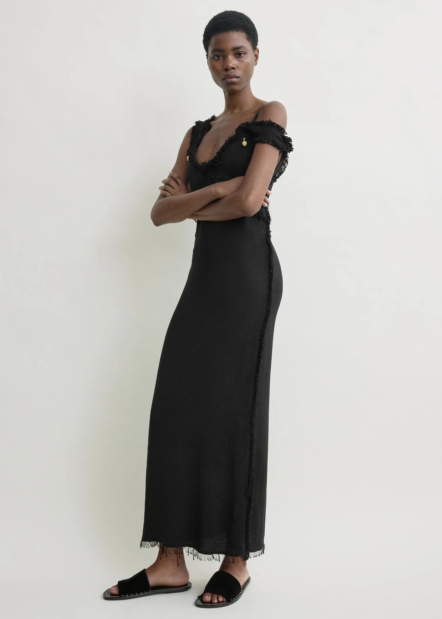 V-neck raw slip dress black sold by Toteme product image thumbnail 2