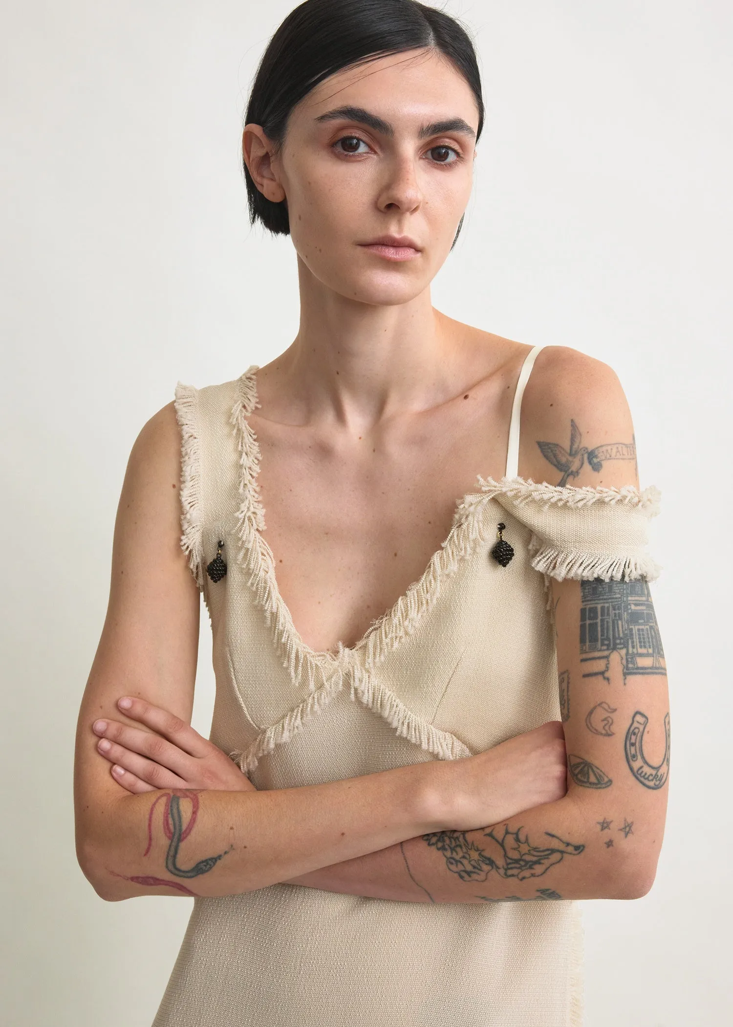 V-neck raw slip dress stone sold by Toteme product image thumbnail 4