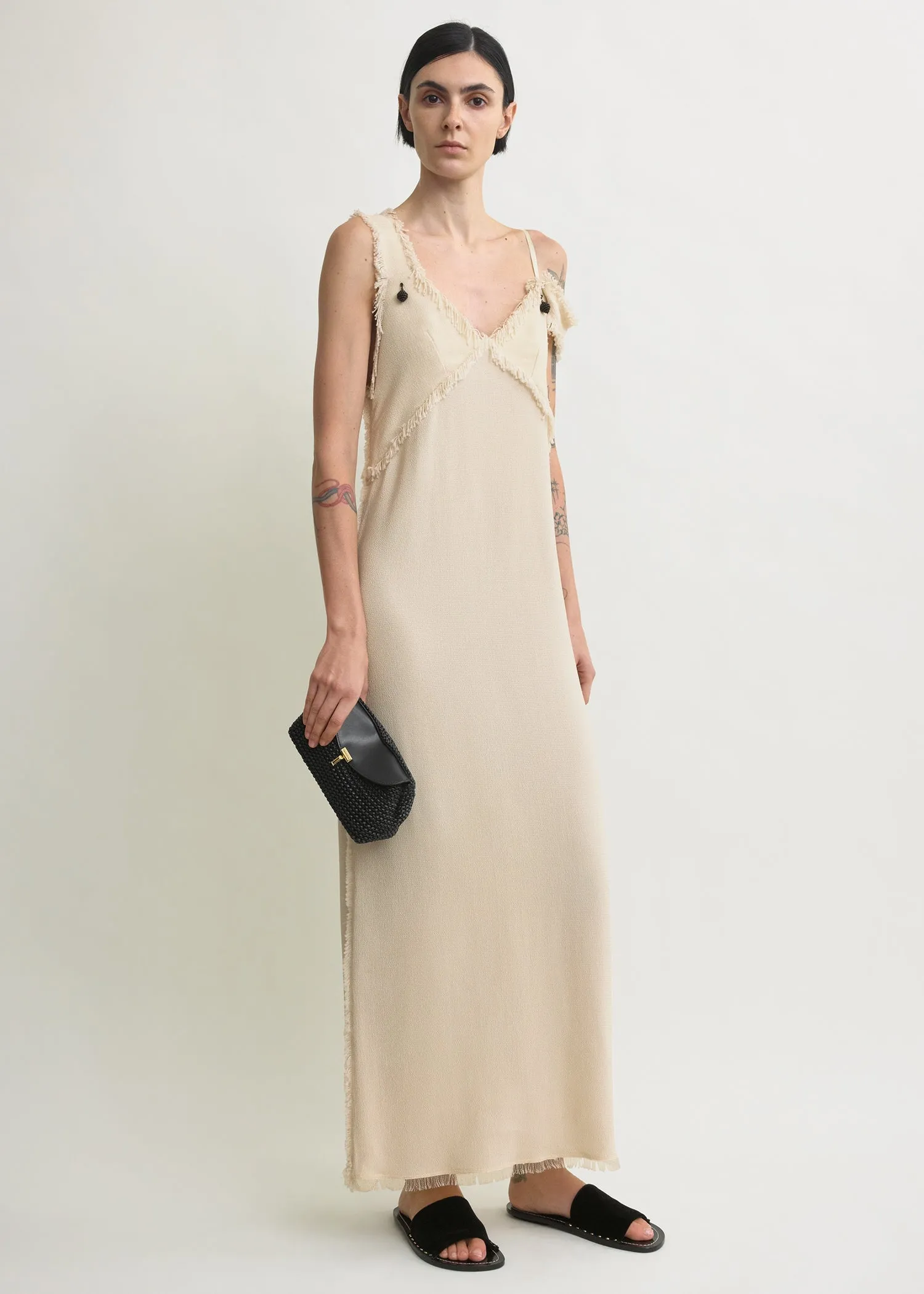 V-neck raw slip dress stone sold by Toteme