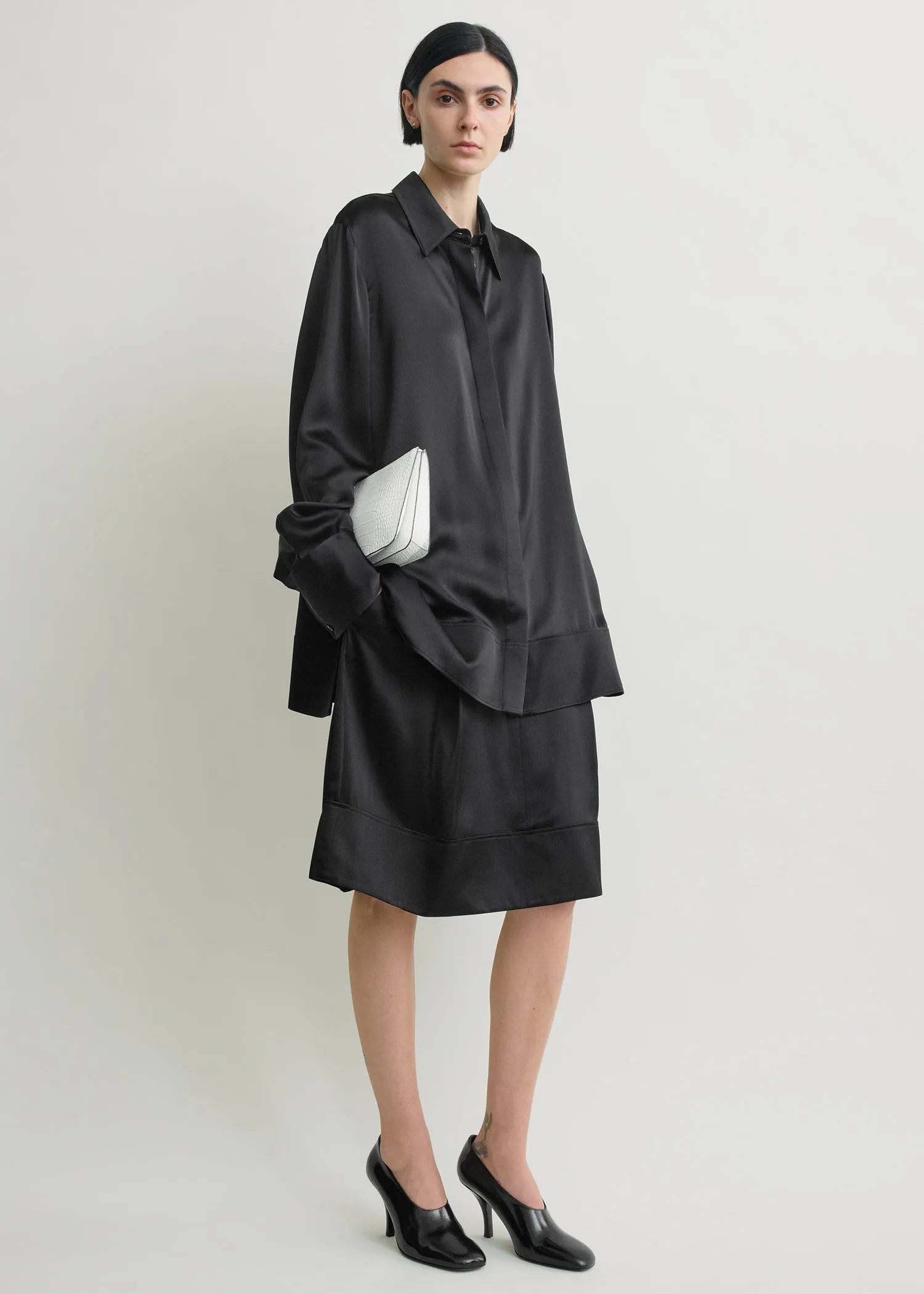 Soft tuxedo shirt black sold by Toteme