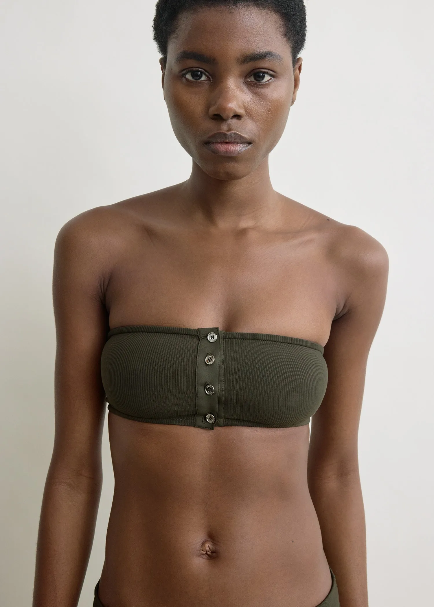 Ribbed strapless bikini top dark green sold by Toteme product image thumbnail 4