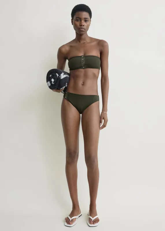 Ribbed strapless bikini top dark green made by Toteme