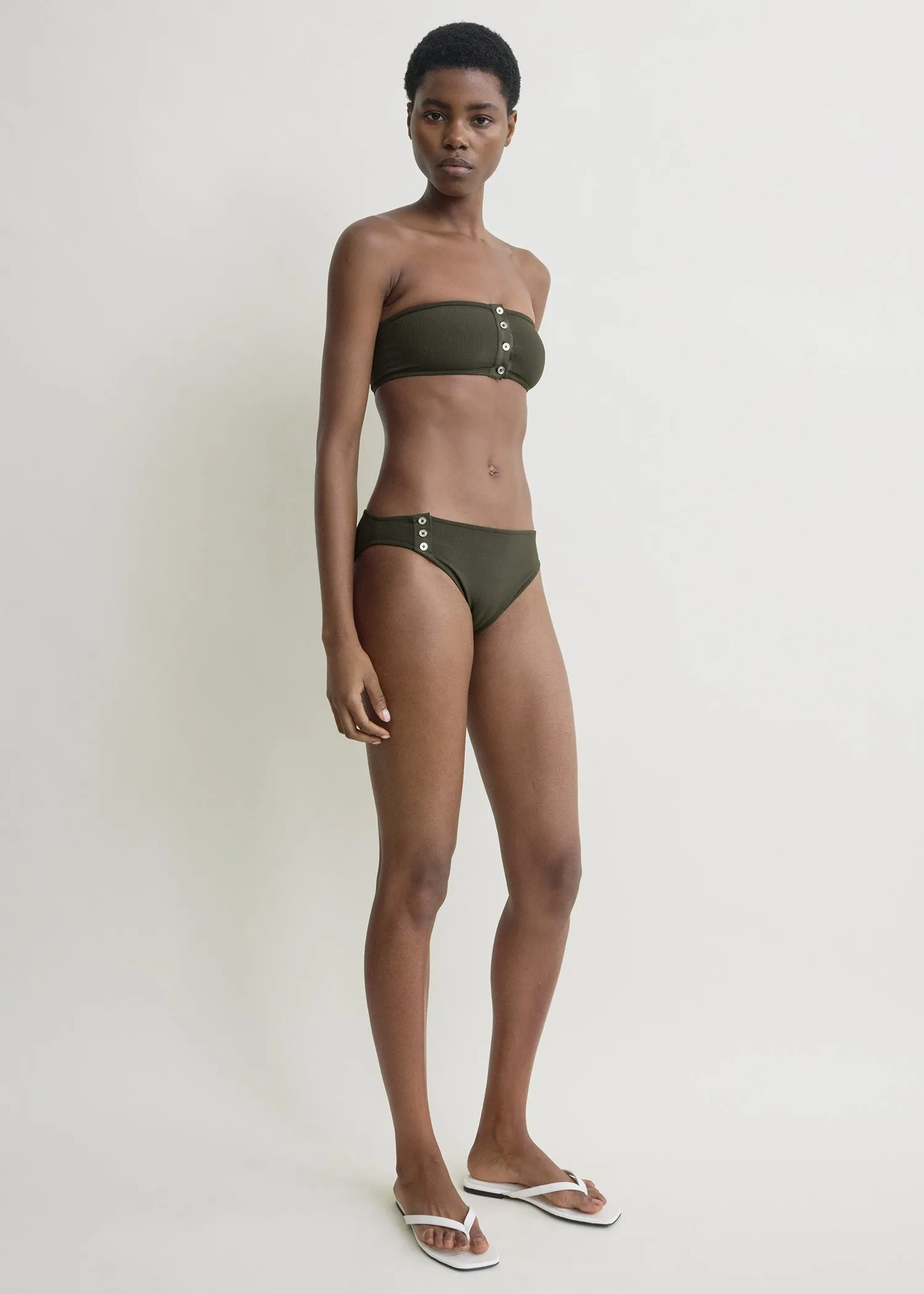 Ribbed strapless bikini top dark green sold by Toteme product image thumbnail 2