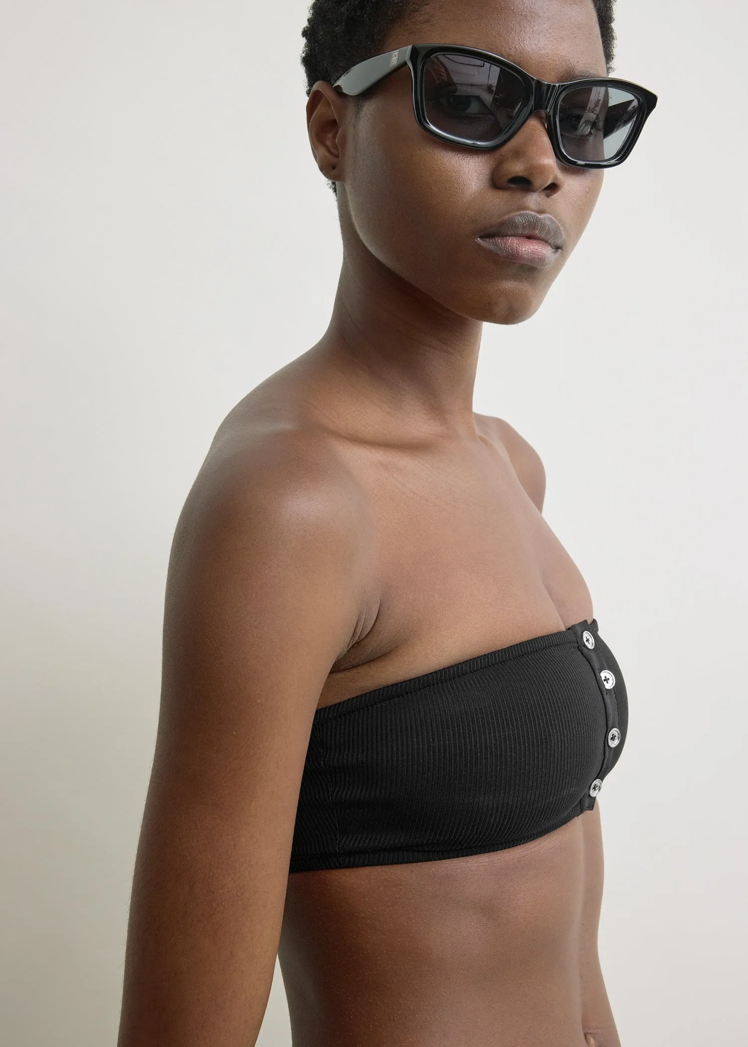 Ribbed strapless bikini top black sold by Toteme product image thumbnail 4