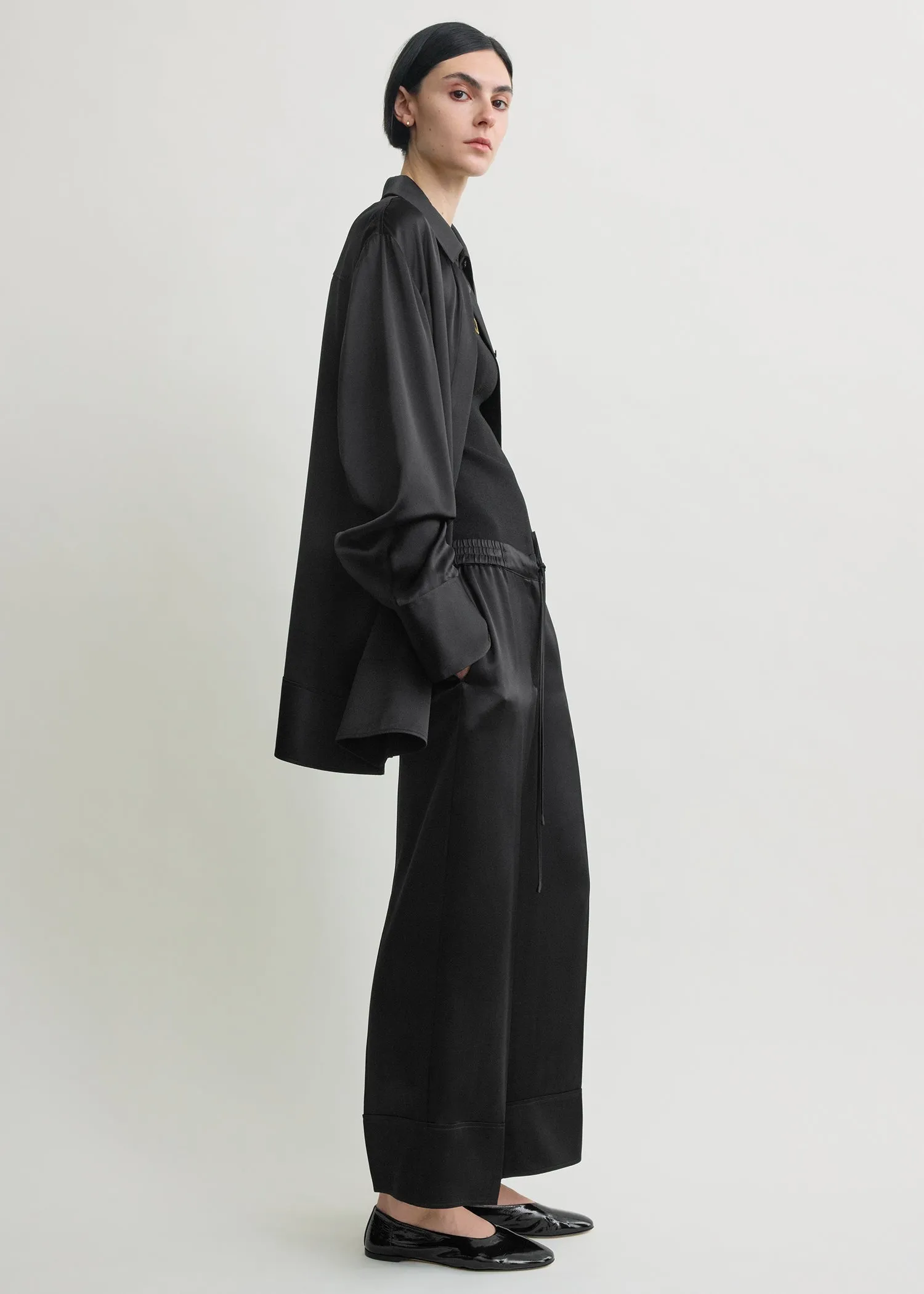 Satin drawstring trousers black sold by Toteme product image thumbnail 2