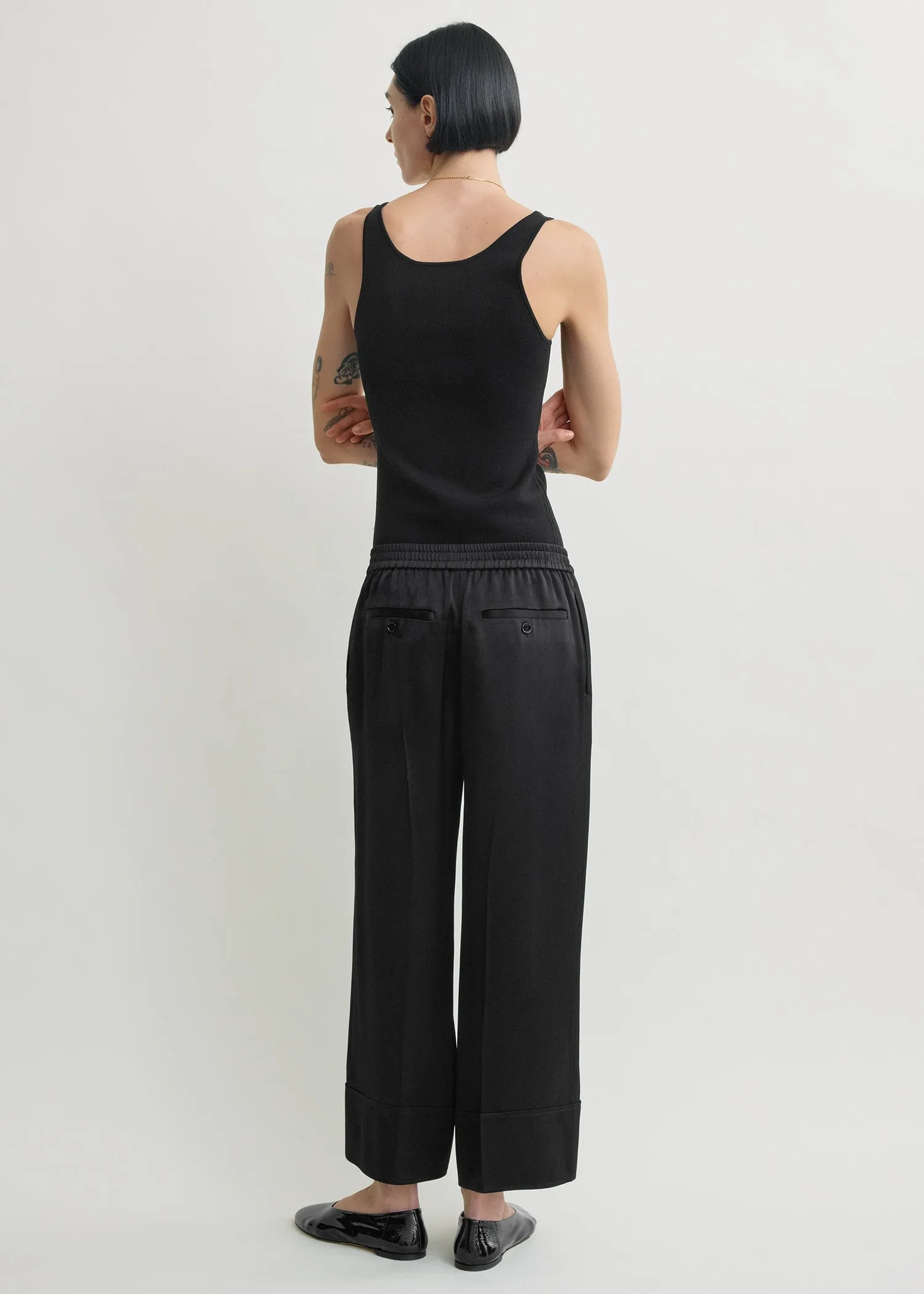 Satin drawstring trousers black sold by Toteme product image thumbnail 3