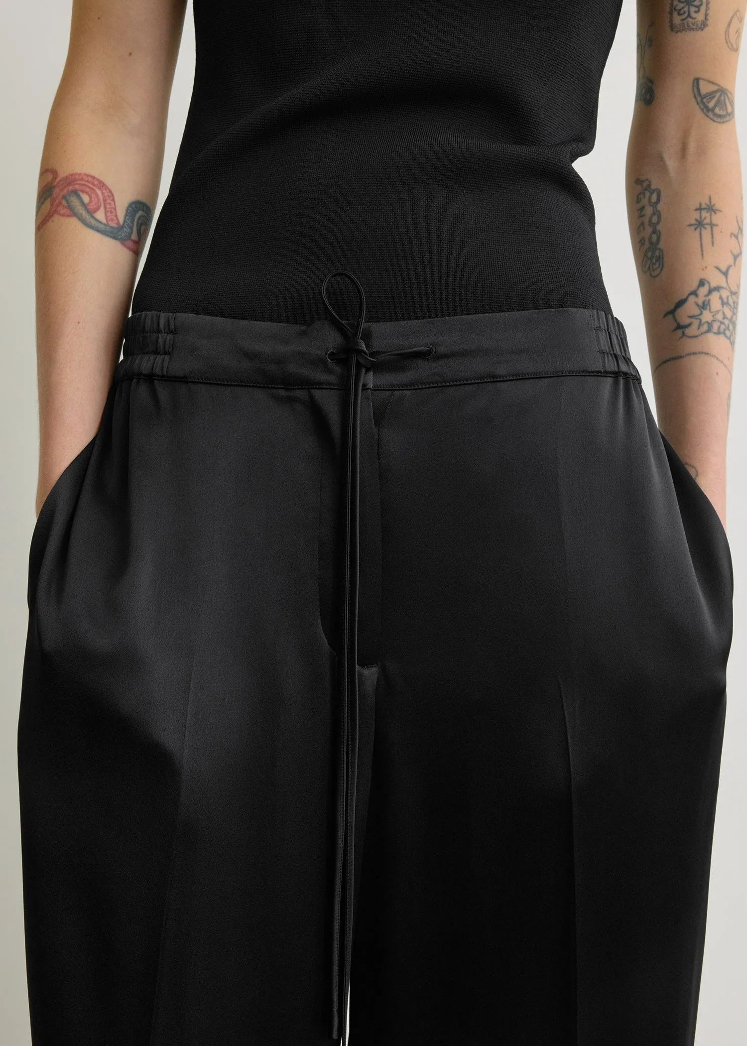 Satin drawstring trousers black sold by Toteme product image thumbnail 4