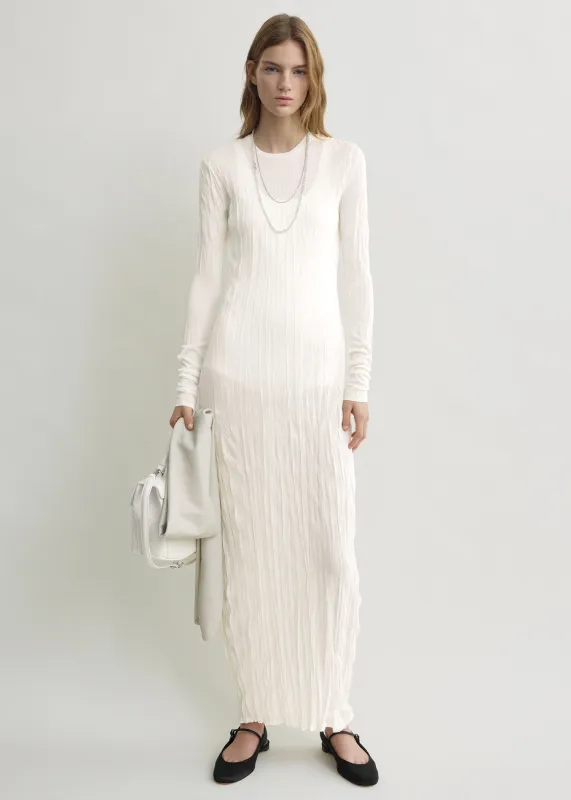 Crinkled knit long-sleeve dress white made by Toteme