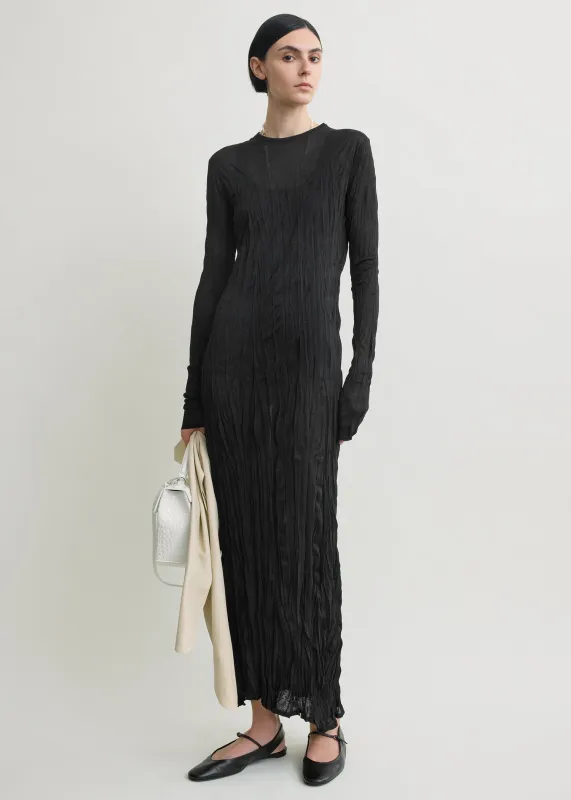 Crinkled knit long-sleeve dress black made by Toteme