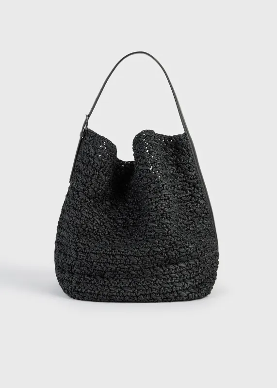 Belted paper raffia tote black made by Toteme