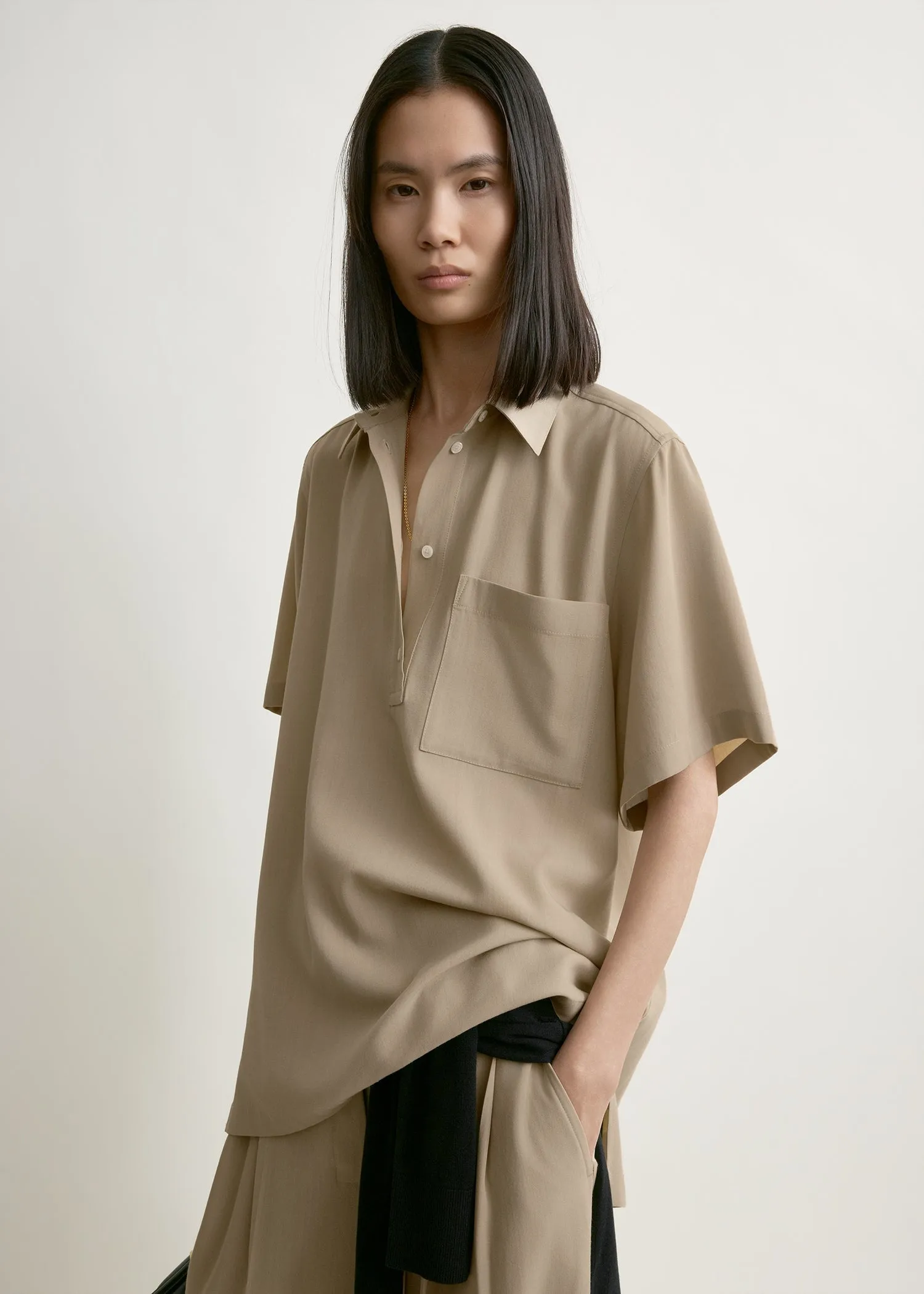 Fluid polo shirt overcast beige sold by Toteme product image thumbnail 3