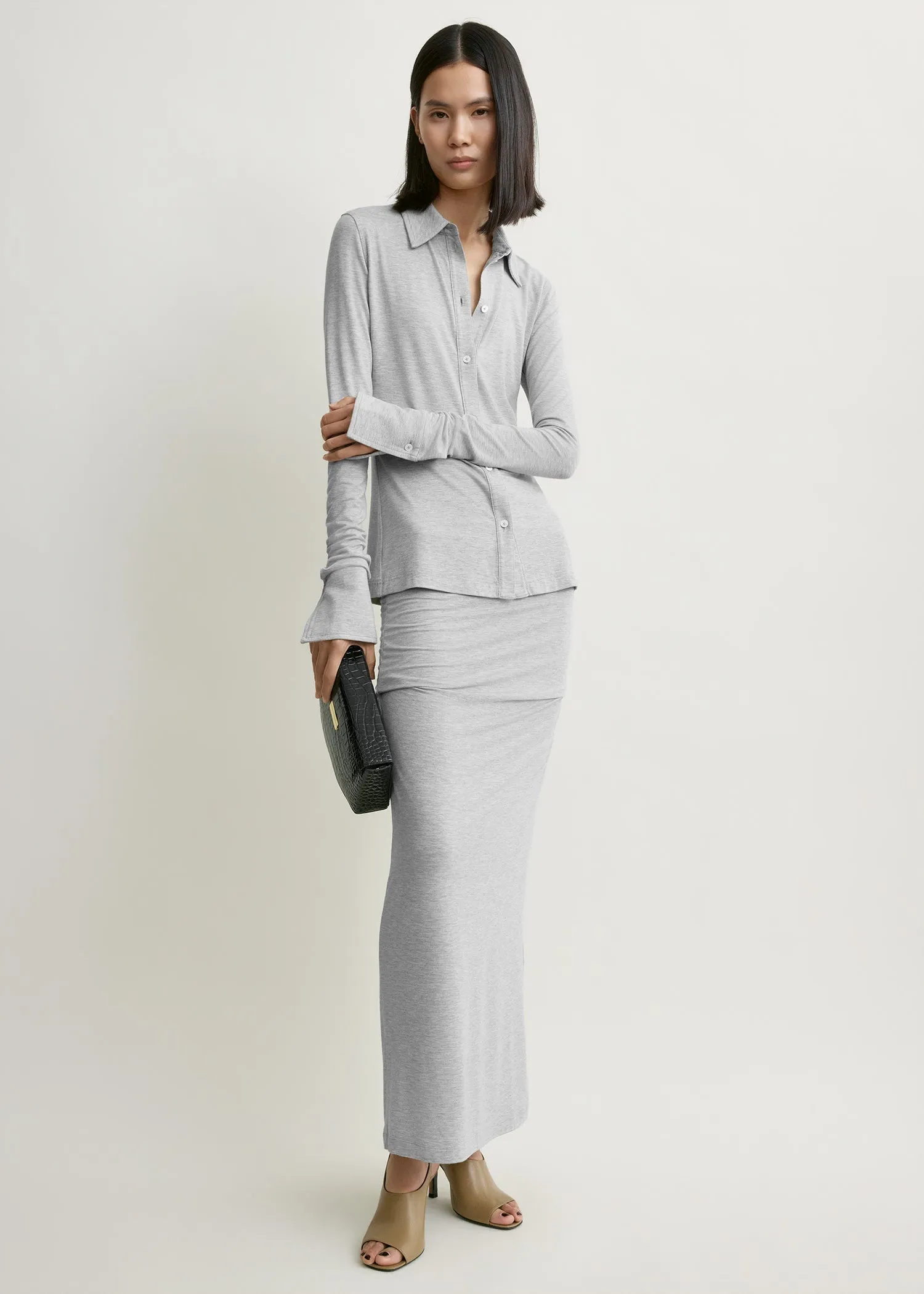 Fitted jersey shirt pale grey mélange sold by Toteme product image thumbnail 2