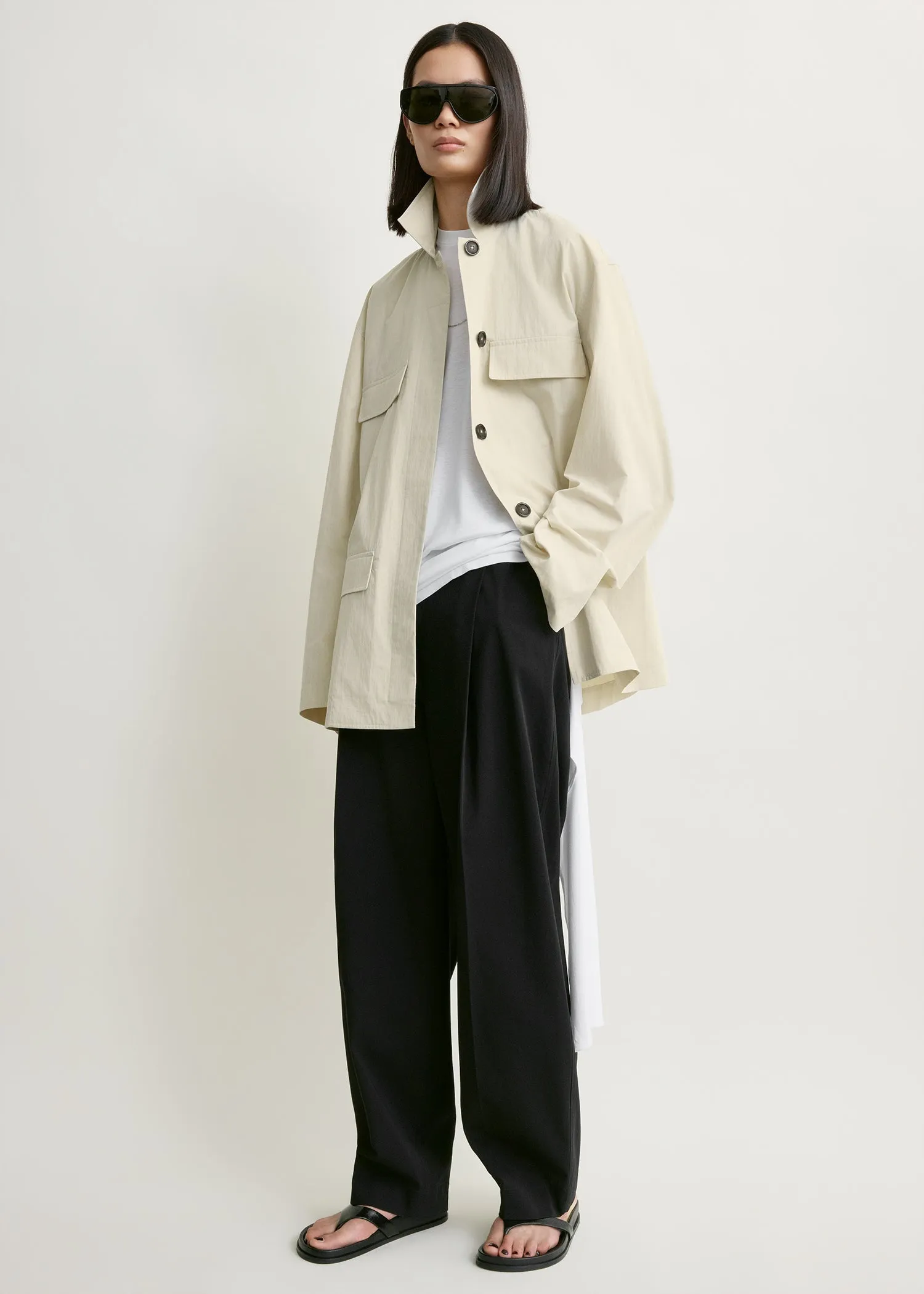 Collared drawstring jacket oyster sold by Toteme
