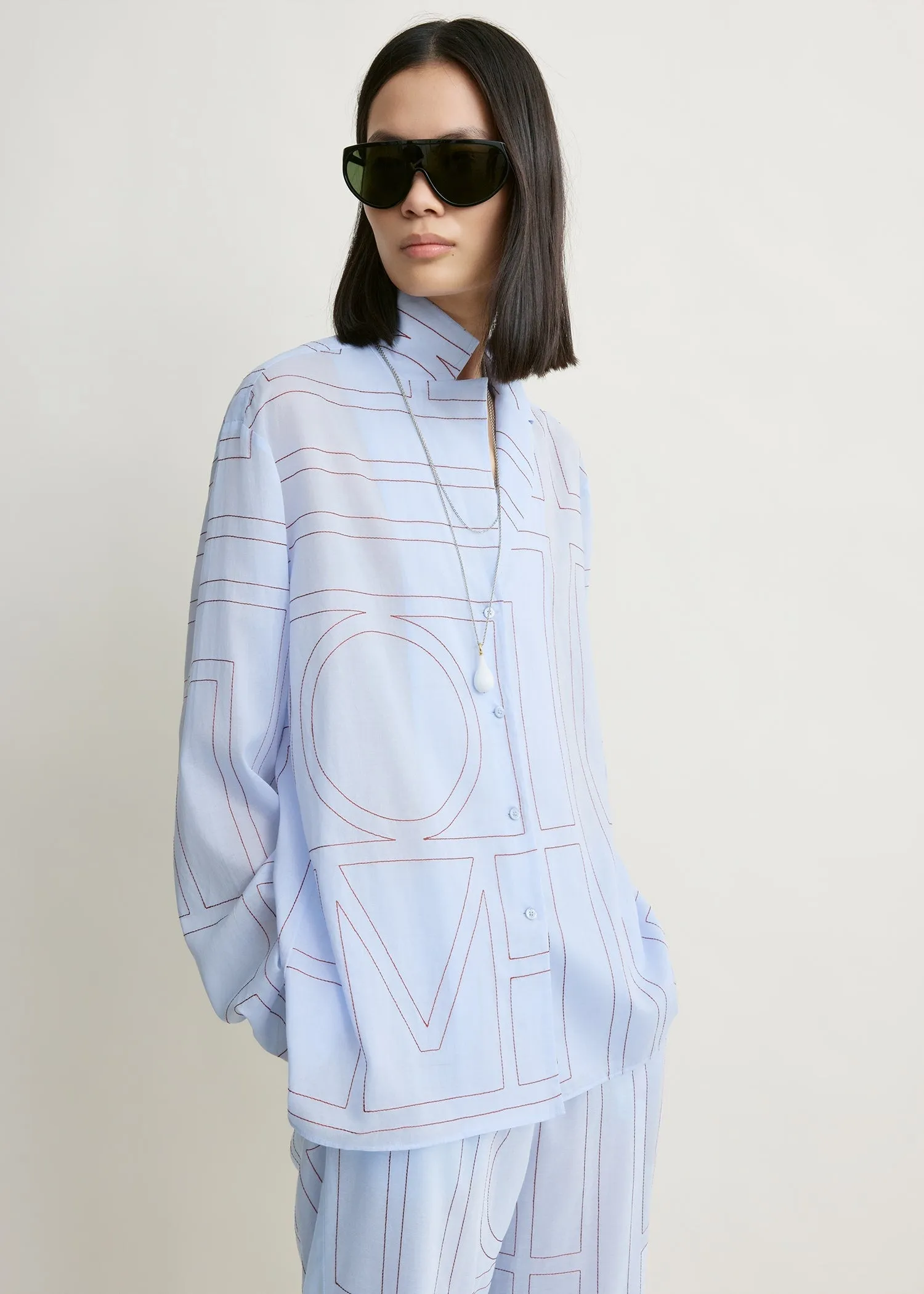 Monogram cotton-blend pj top sky sold by Toteme product image thumbnail 4