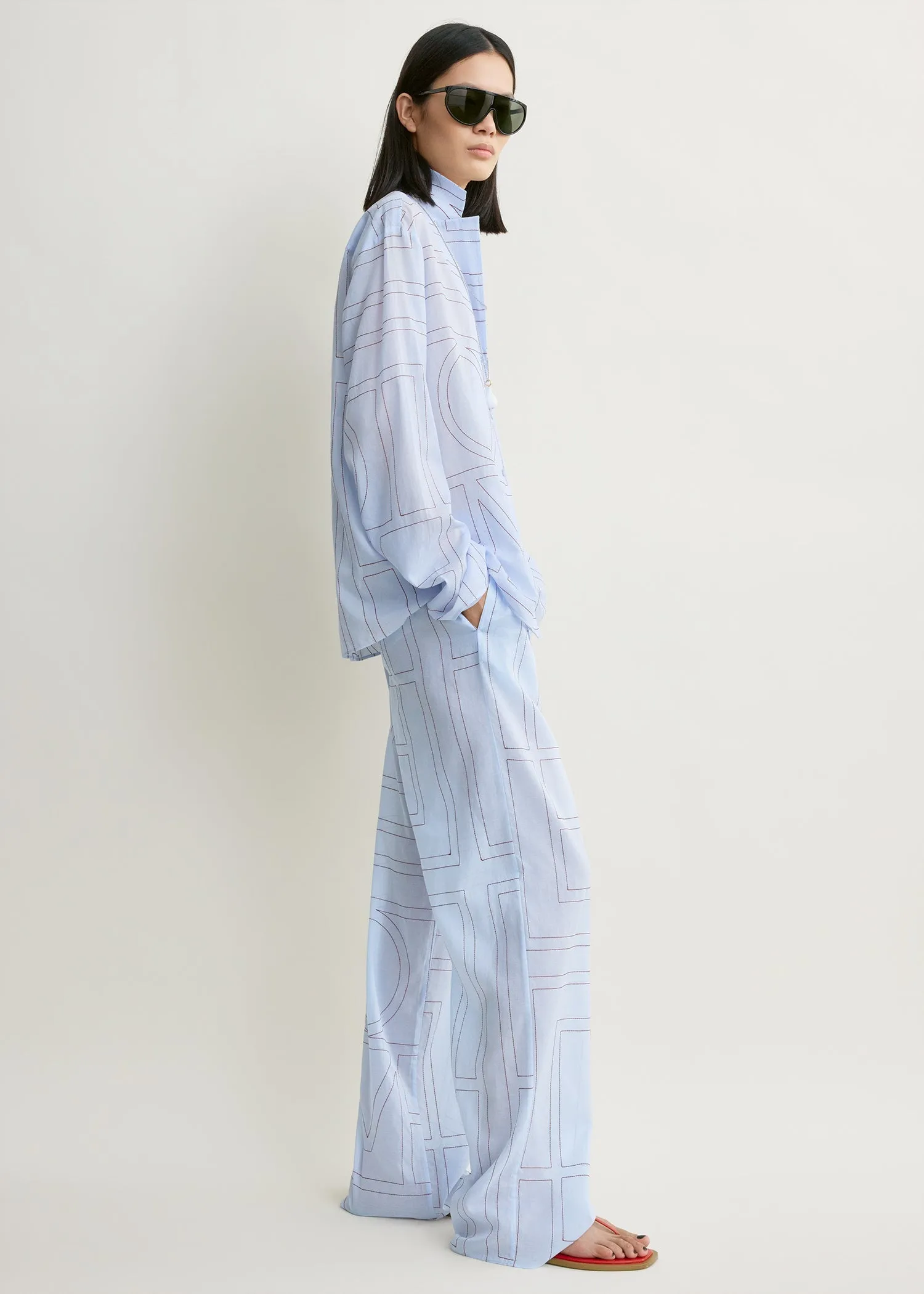 Monogram cotton-blend pj top sky sold by Toteme product image thumbnail 2