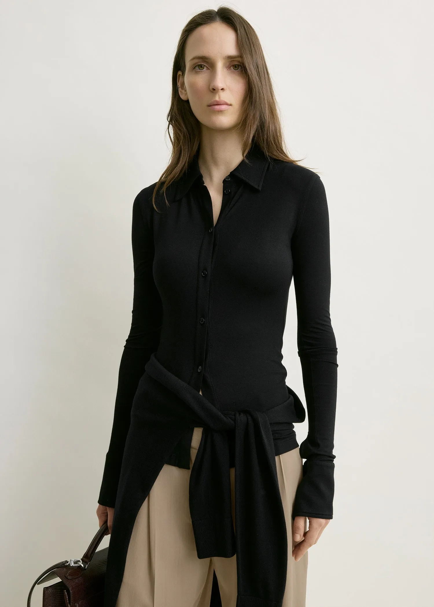 Fitted jersey shirt black sold by Toteme product image thumbnail 4