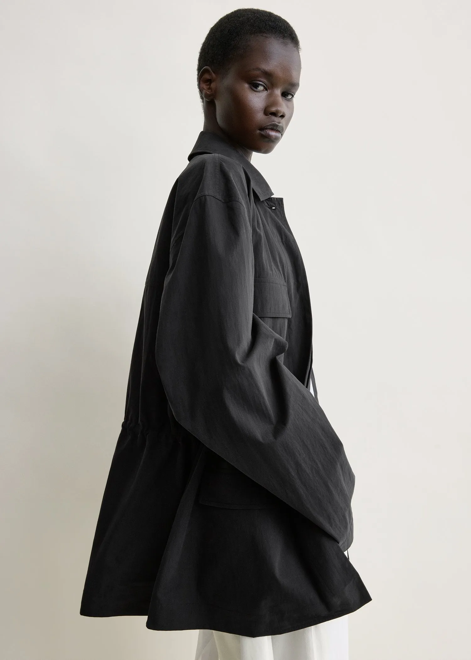 Collared drawstring jacket black sold by Toteme product image thumbnail 4