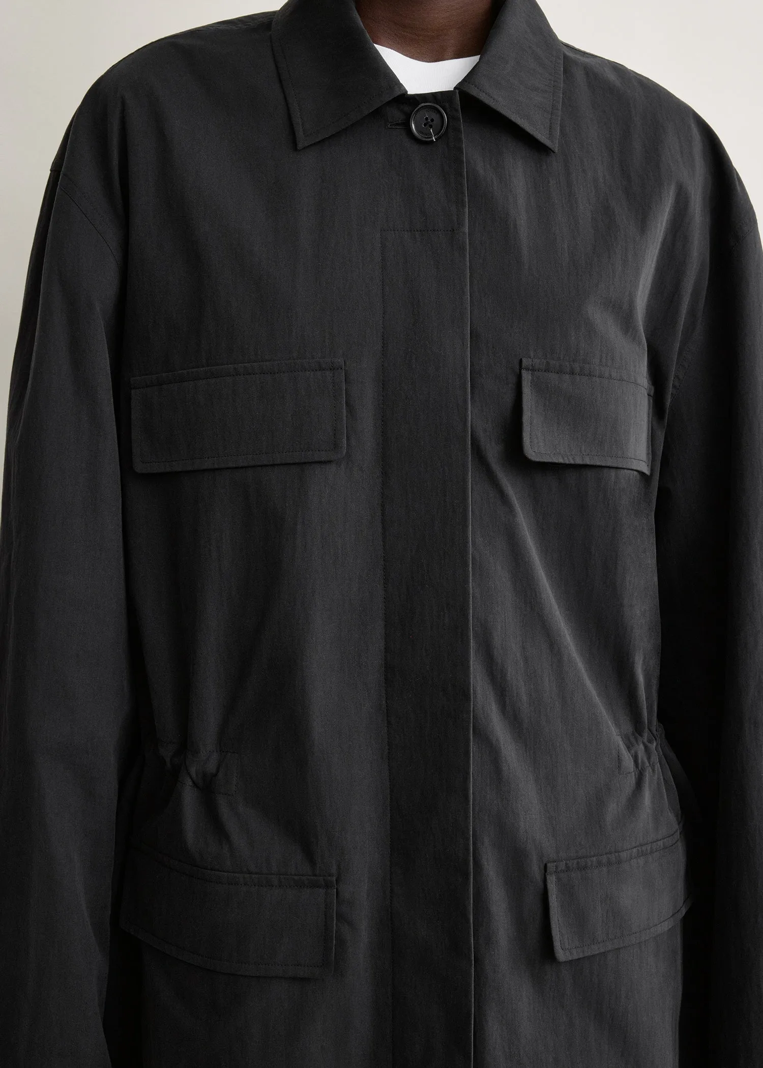 Collared drawstring jacket black sold by Toteme product image thumbnail 5