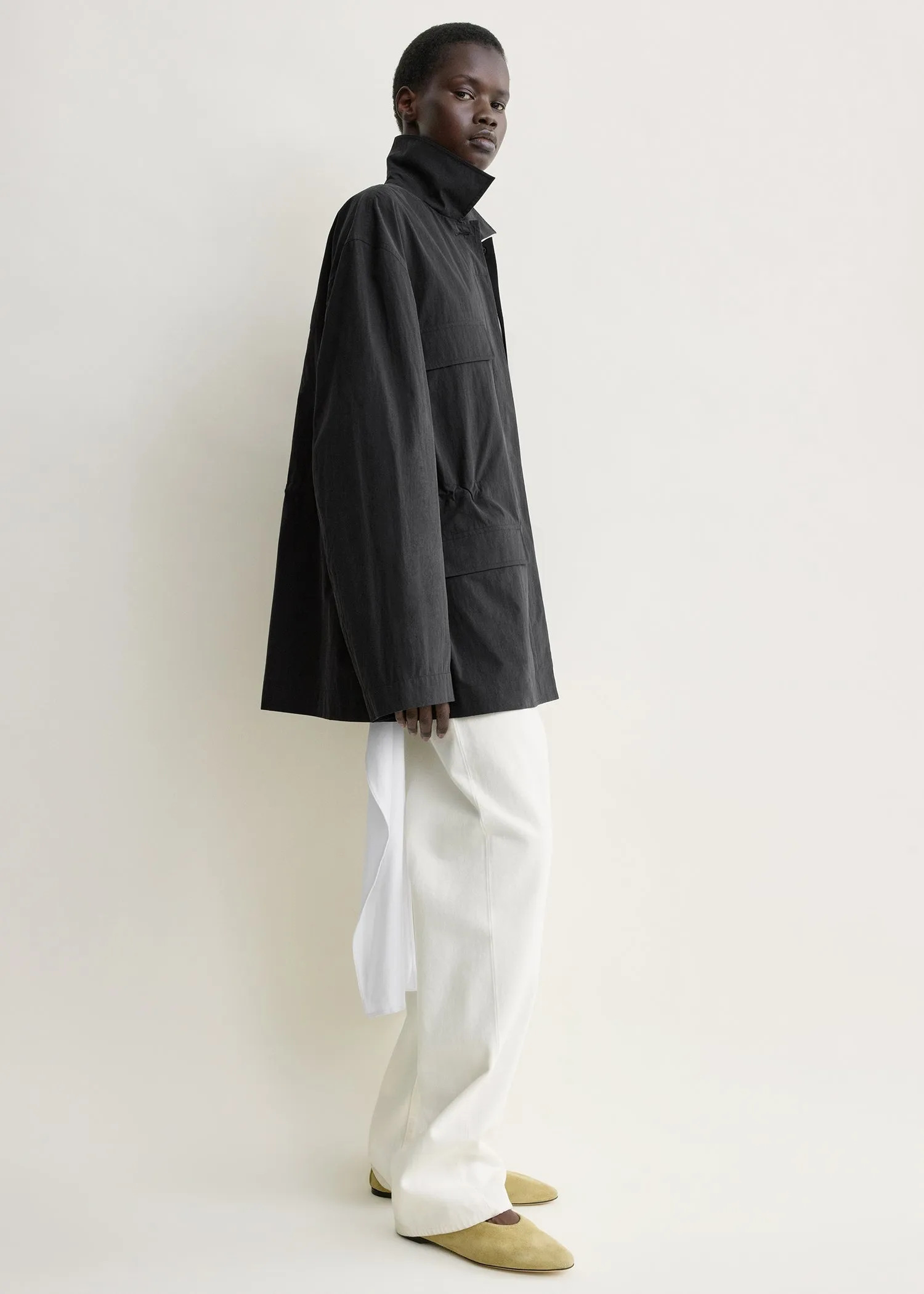 Collared drawstring jacket black sold by Toteme product image thumbnail 2