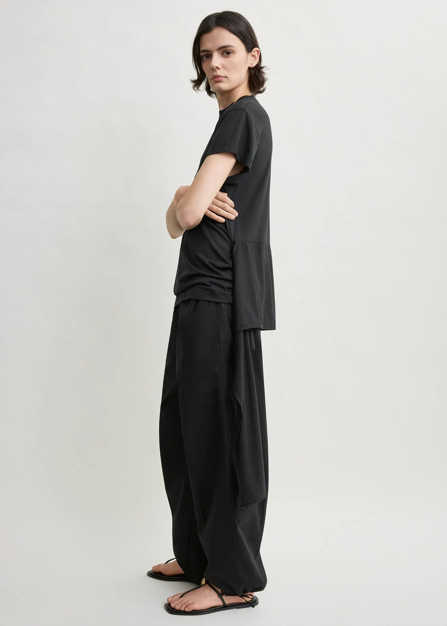 Drawstring cotton trousers black sold by Toteme product image thumbnail 2
