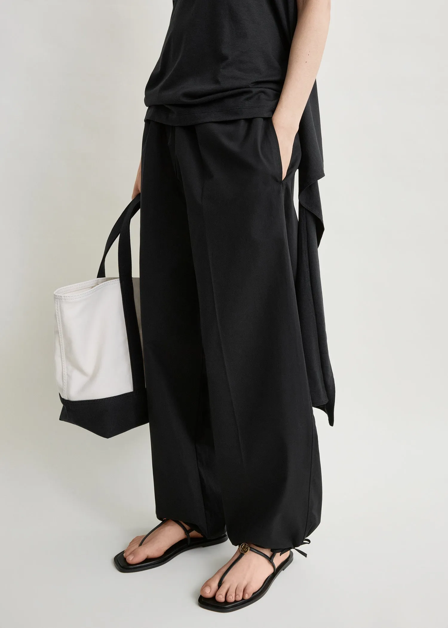 Drawstring cotton trousers black sold by Toteme product image thumbnail 4