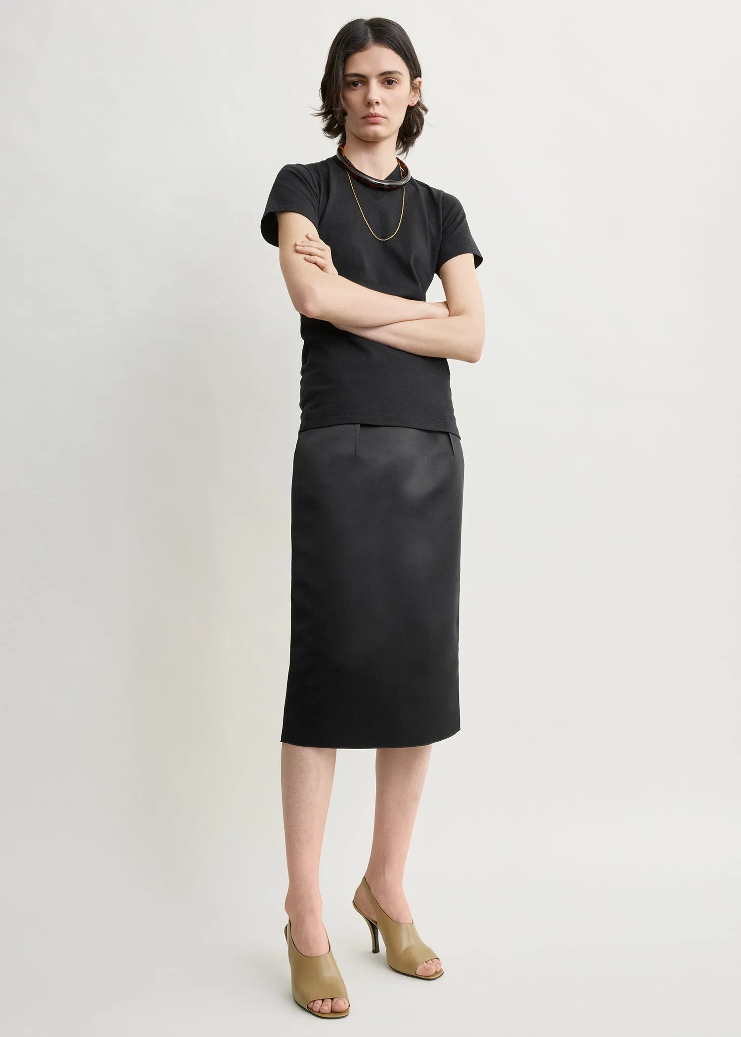 Duchess satin pencil skirt black sold by Toteme