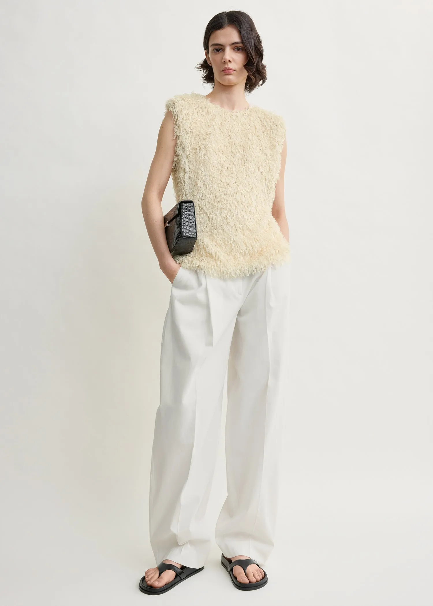 Feathered-jersey top eggshell sold by Toteme