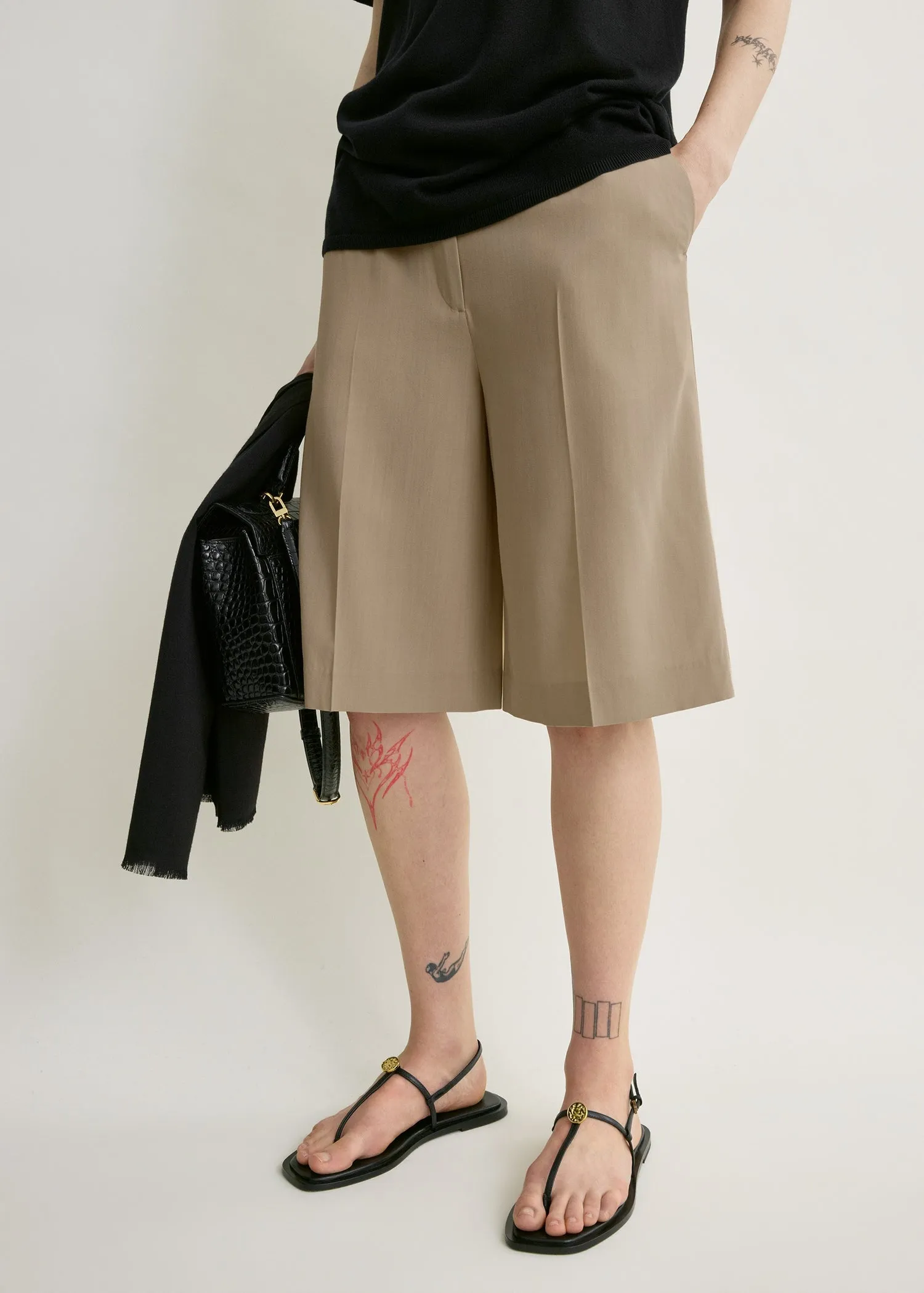 Wide tailored shorts overcast beige sold by Toteme product image thumbnail 4