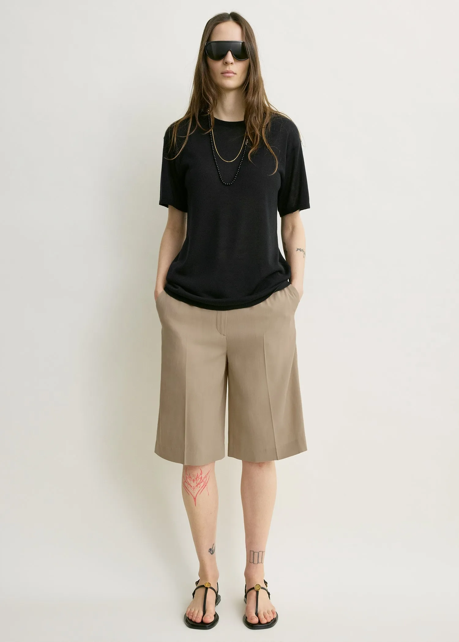 Wide tailored shorts overcast beige sold by Toteme product image thumbnail 2