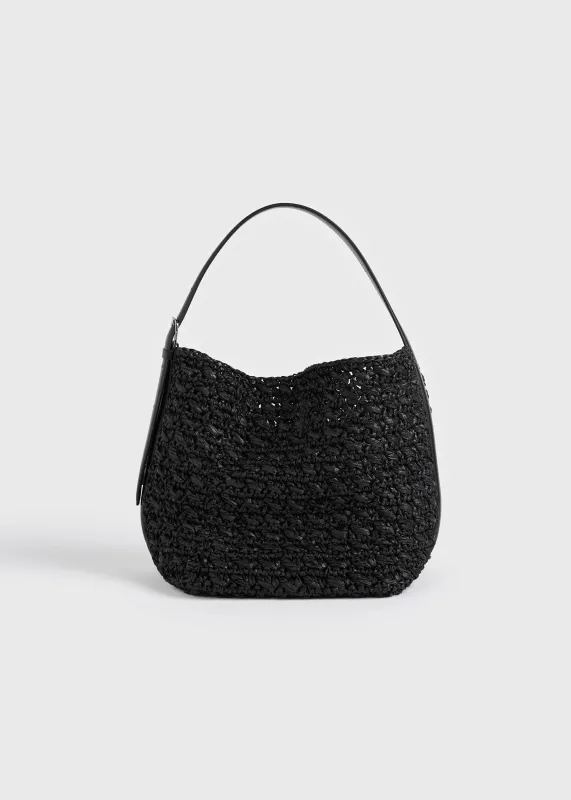 Medium belted paper raffia tote black made by Toteme