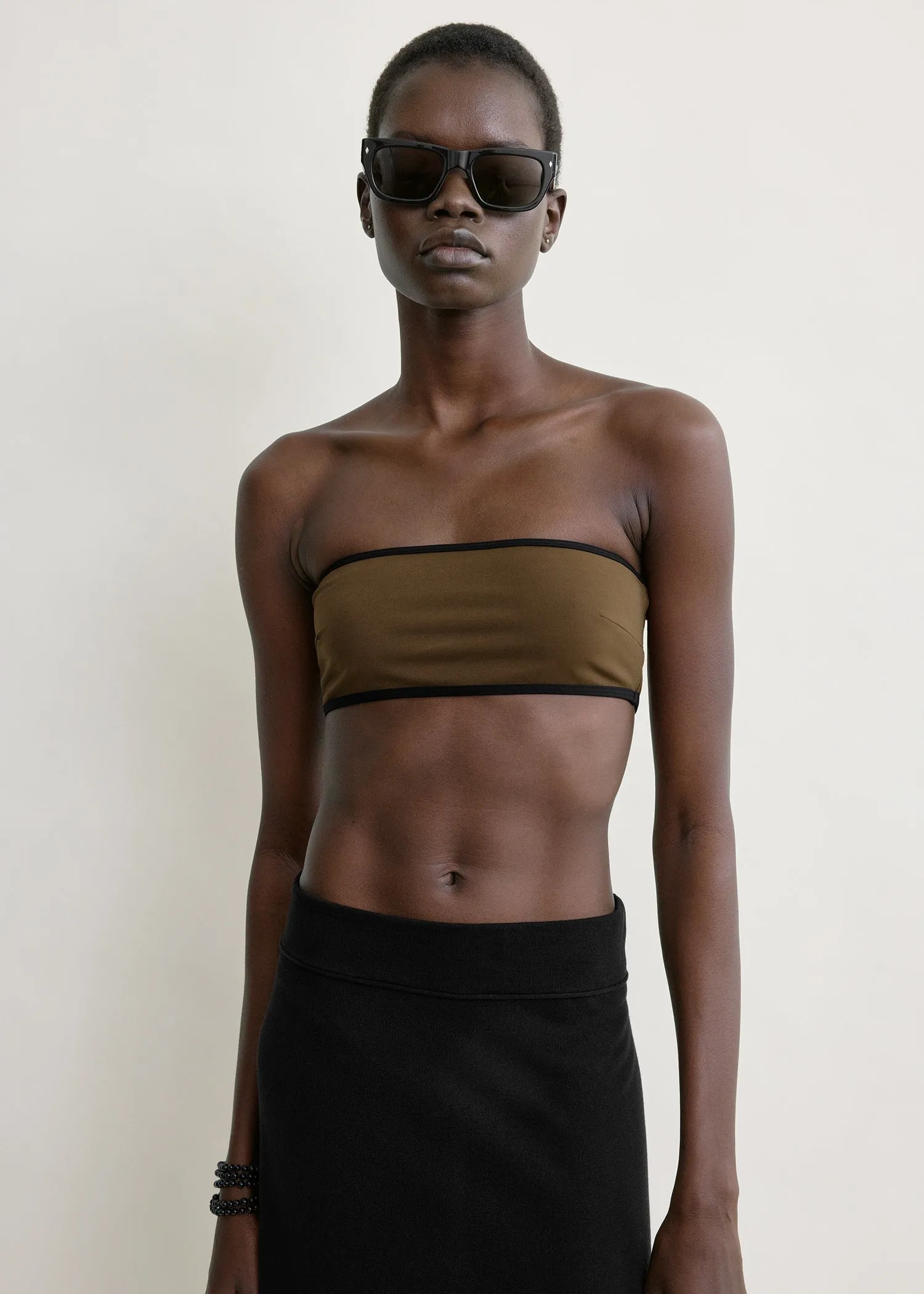 Stripe edge strapless bikini top walnut sold by Toteme product image thumbnail 4