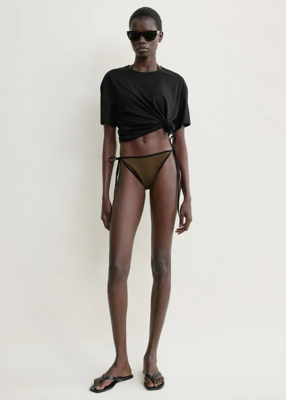 Stripe tie bikini bottoms walnut made by Toteme