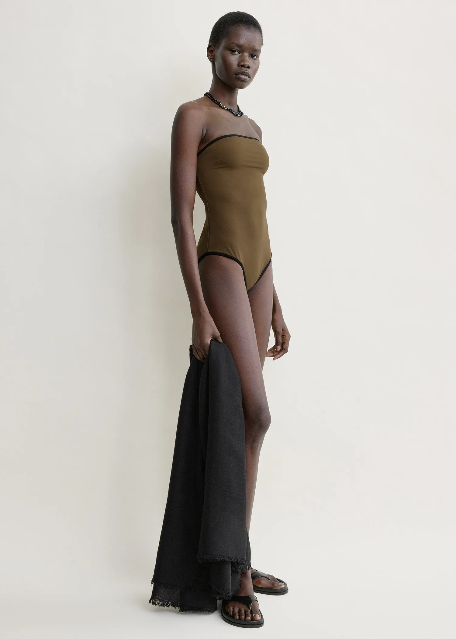 Stripe edge strapless swimsuit walnut sold by Toteme product image thumbnail 2