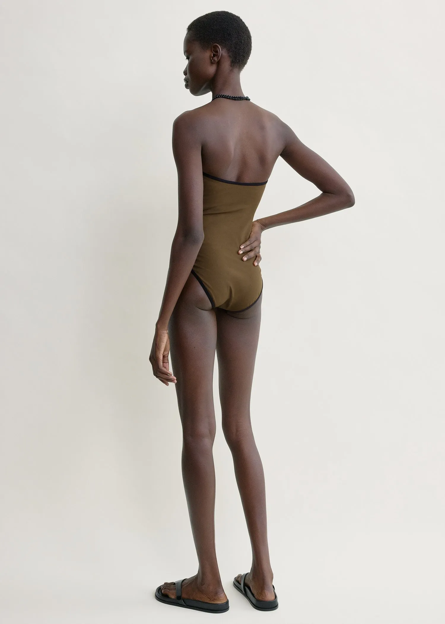 Stripe edge strapless swimsuit walnut sold by Toteme product image thumbnail 3