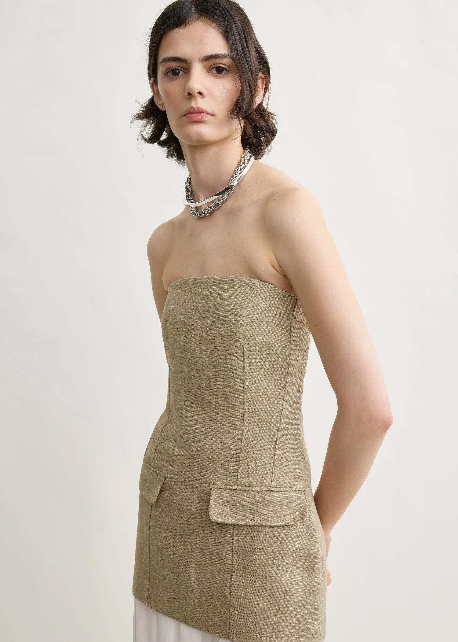 Strapless linen pocket top beige sold by Toteme product image thumbnail 4