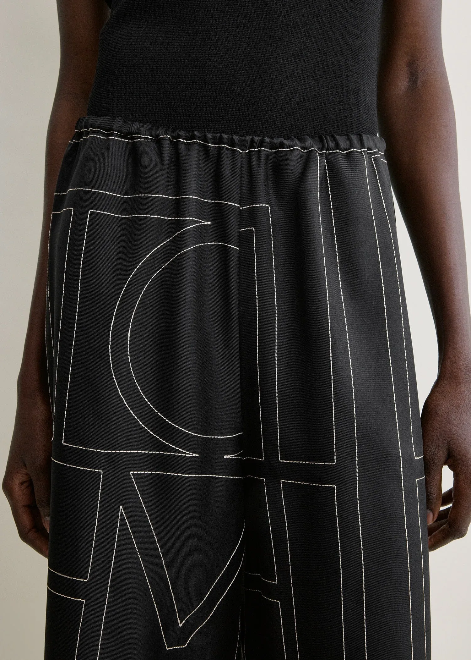 Monogram silk pj culottes black sold by Toteme product image thumbnail 5