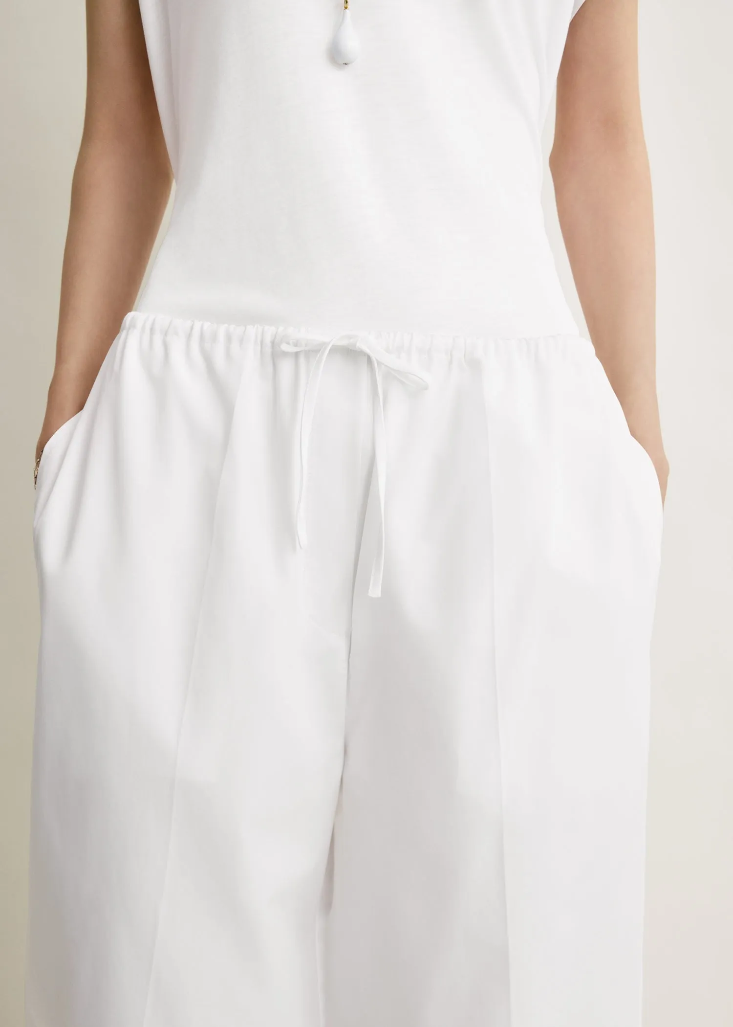 Drawstring cotton trousers white sold by Toteme product image thumbnail 5