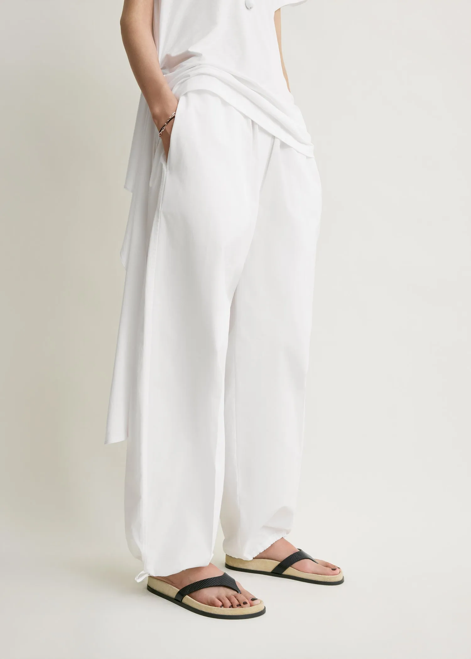 Drawstring cotton trousers white sold by Toteme product image thumbnail 4