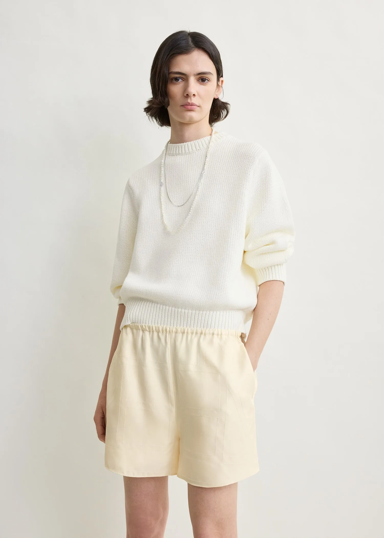 Monogram silk pj shorts cream sold by Toteme product image thumbnail 4