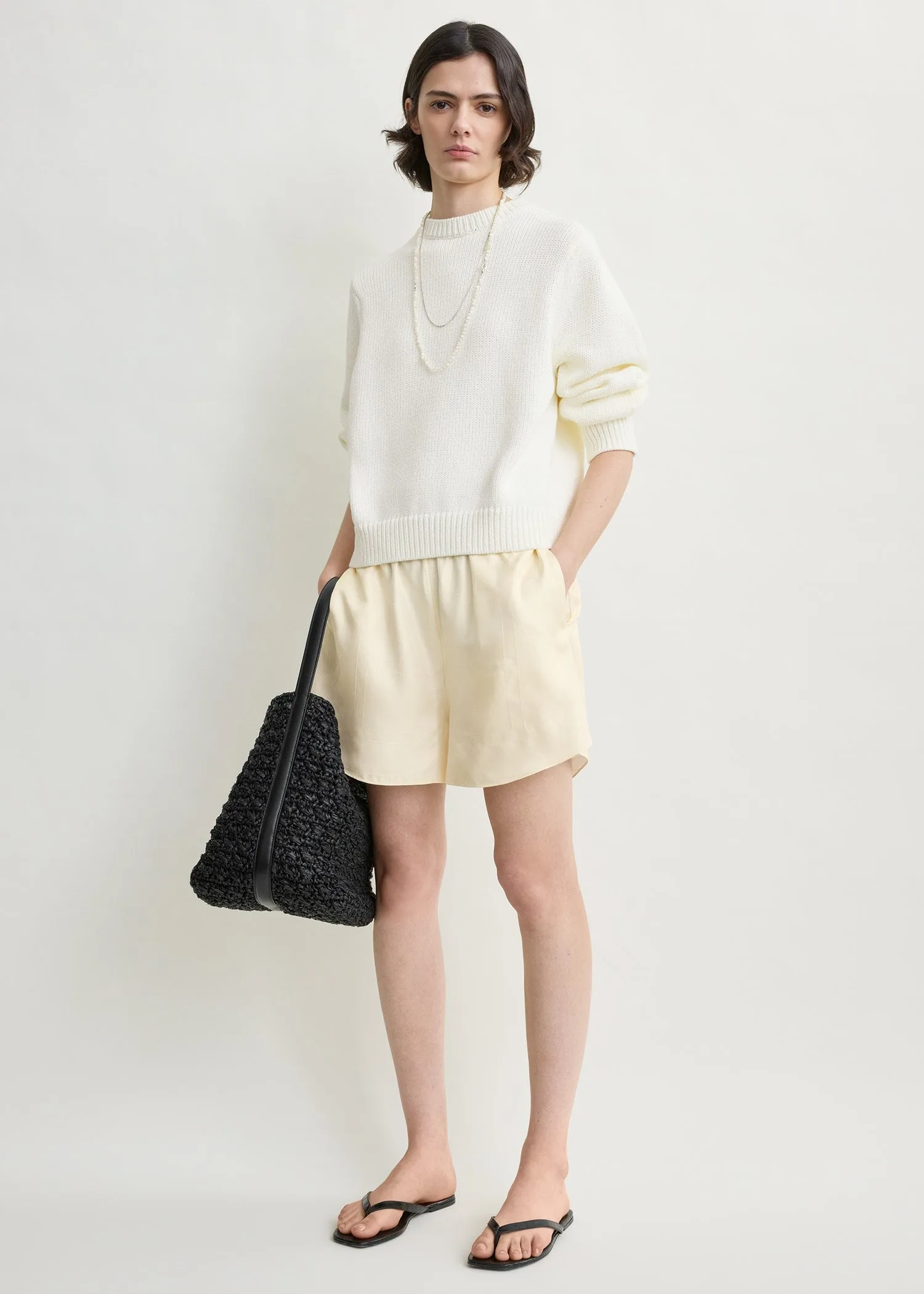 Monogram silk pj shorts cream sold by Toteme