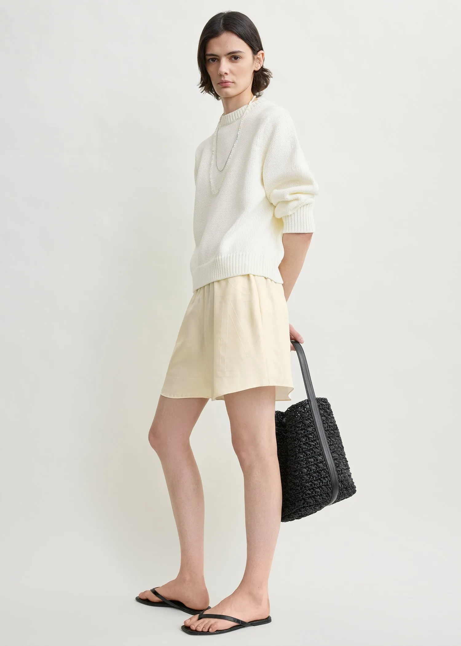 Monogram silk pj shorts cream sold by Toteme product image thumbnail 2