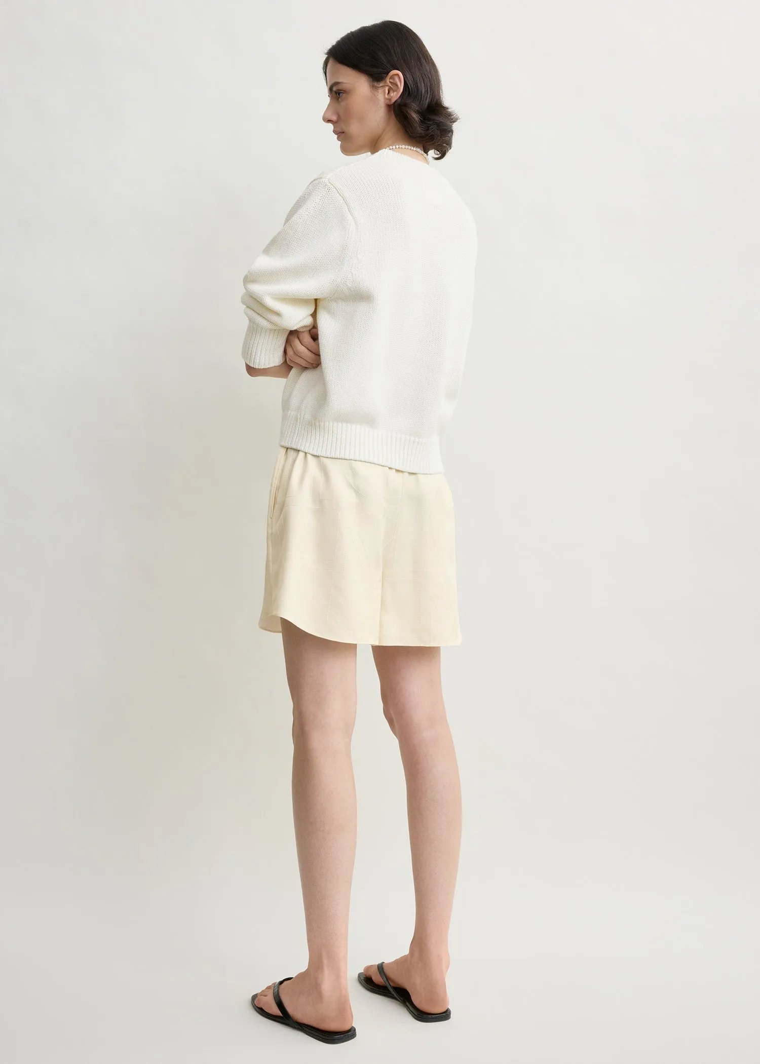 Monogram silk pj shorts cream sold by Toteme product image thumbnail 3