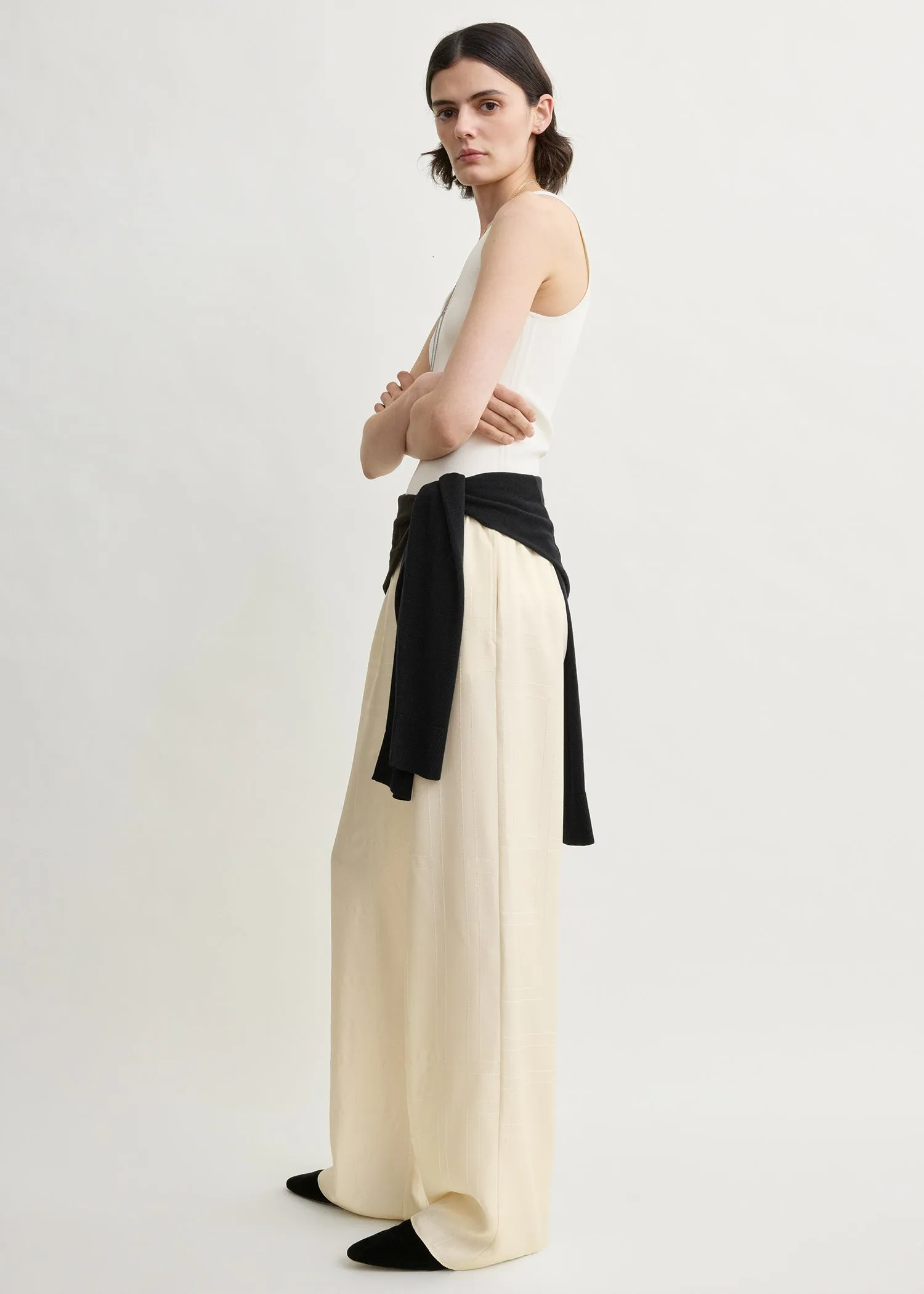 Monogram silk pj bottoms cream sold by Toteme product image thumbnail 2