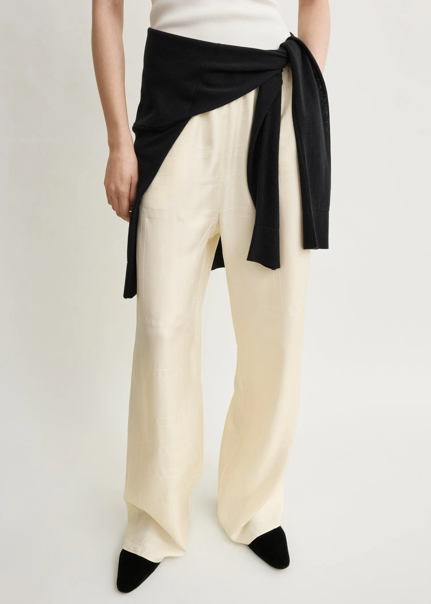 Monogram silk pj bottoms cream sold by Toteme product image thumbnail 3